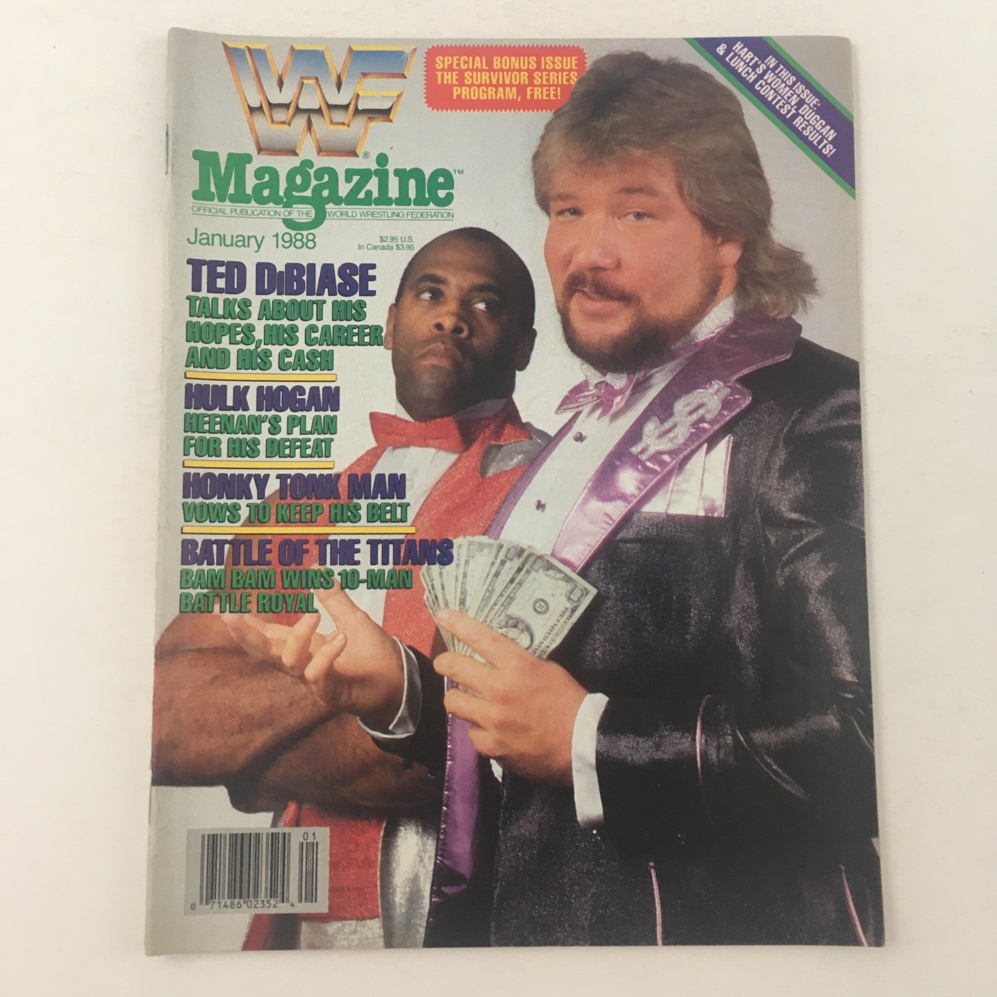 WWF Magazine January 1988 Ted DiBiase & Hulk Hogan & Honky Tonk Man, No Label VG