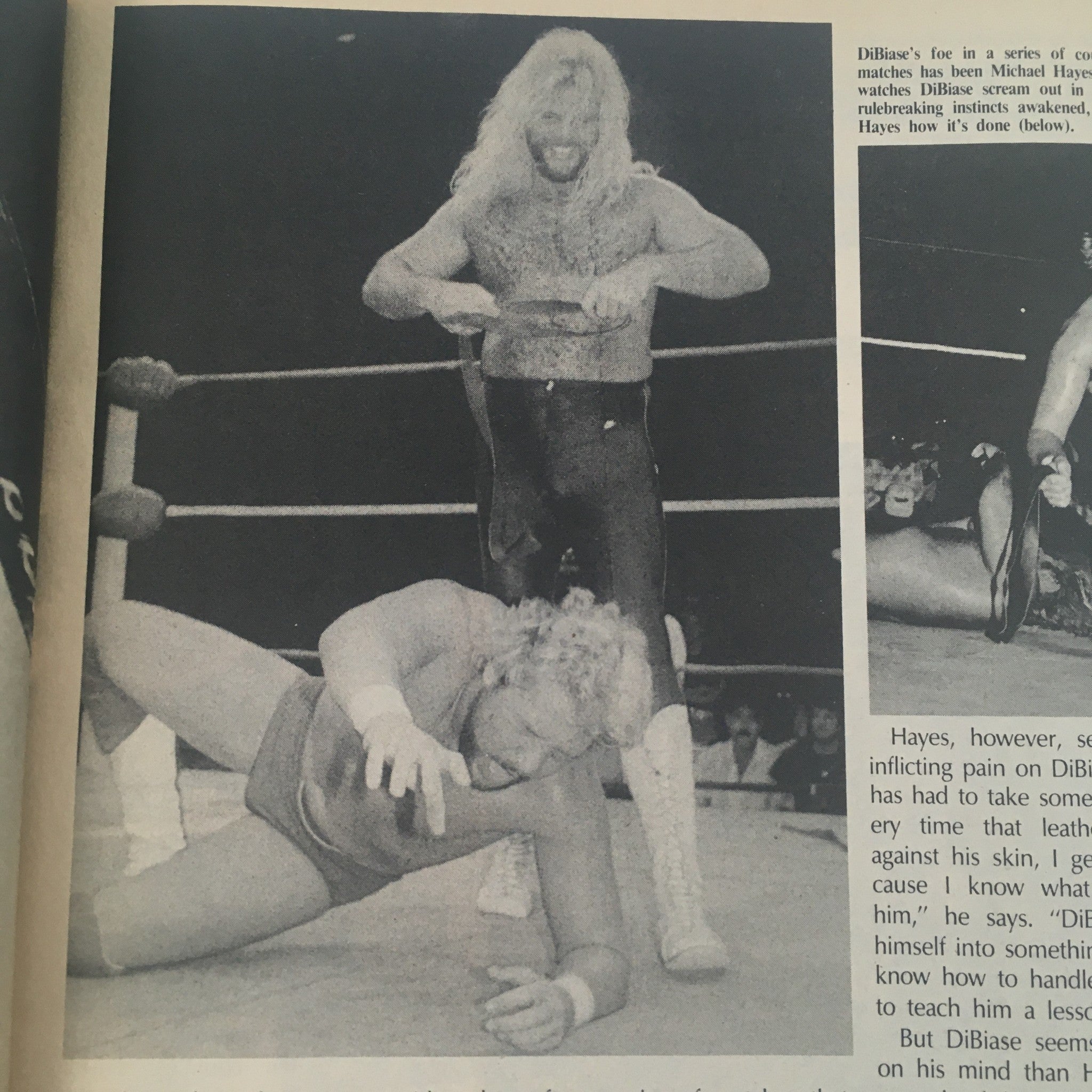 Pro Wrestling Illustrated April 1987 featuring an action shot of wrestlers in the ring, showcasing a dramatic moment with notable figures from the wrestling world.