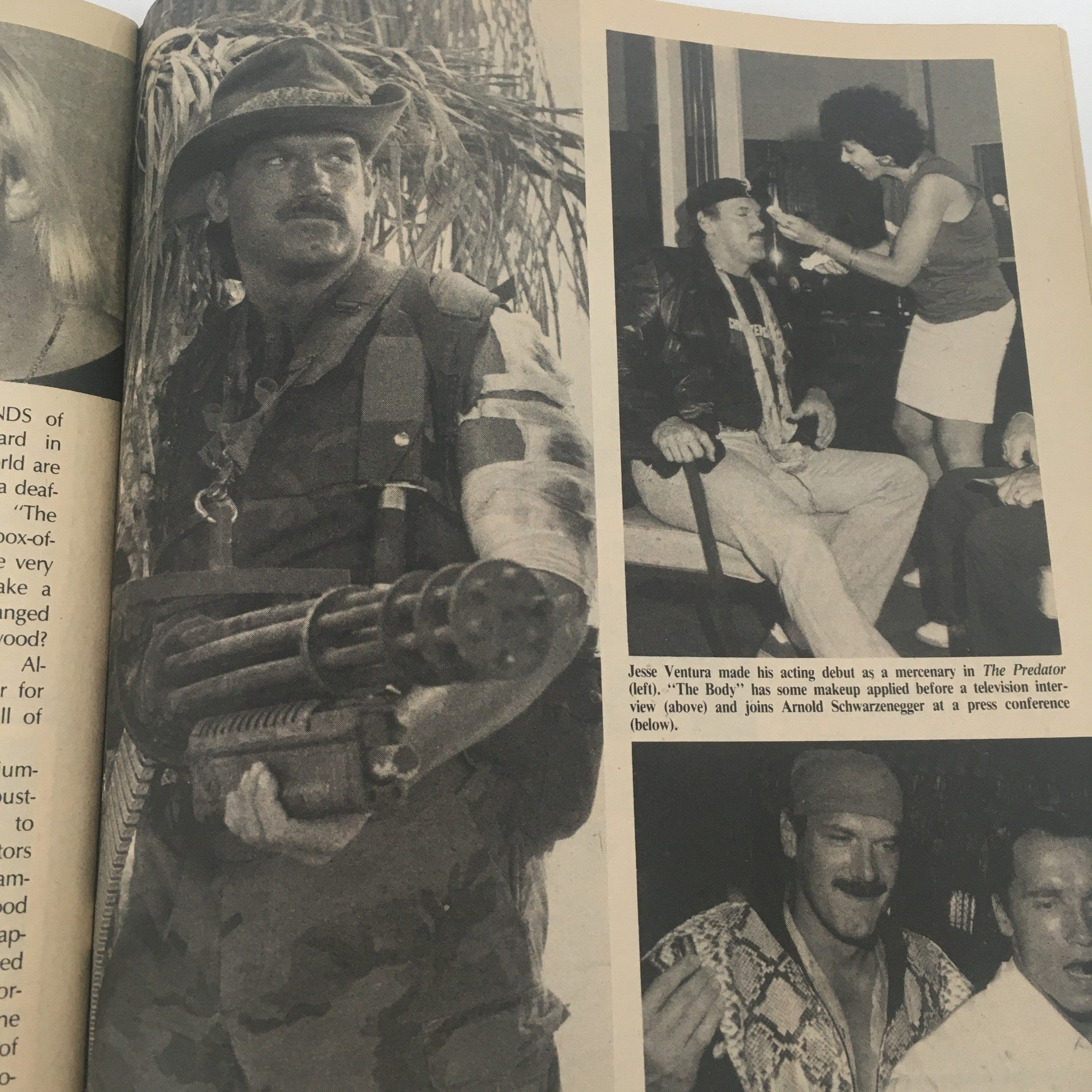 Image featuring Jessie Ventura made his acting debut as a mercenary in 'The Predator', part of the Pro Wrestling Illustrated January 1988 with Ted DiBiase & Ric Flair, No Label VG. Ventura is portrayed holding a weapon.