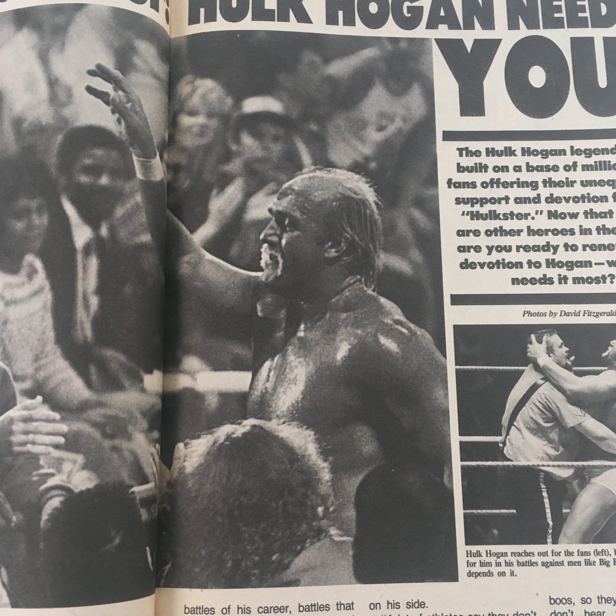 Interior page from Pro Wrestling Illustrated May 1989 showcasing Hulk Hogan with the headline 'Hulk Hogan Needs You!'