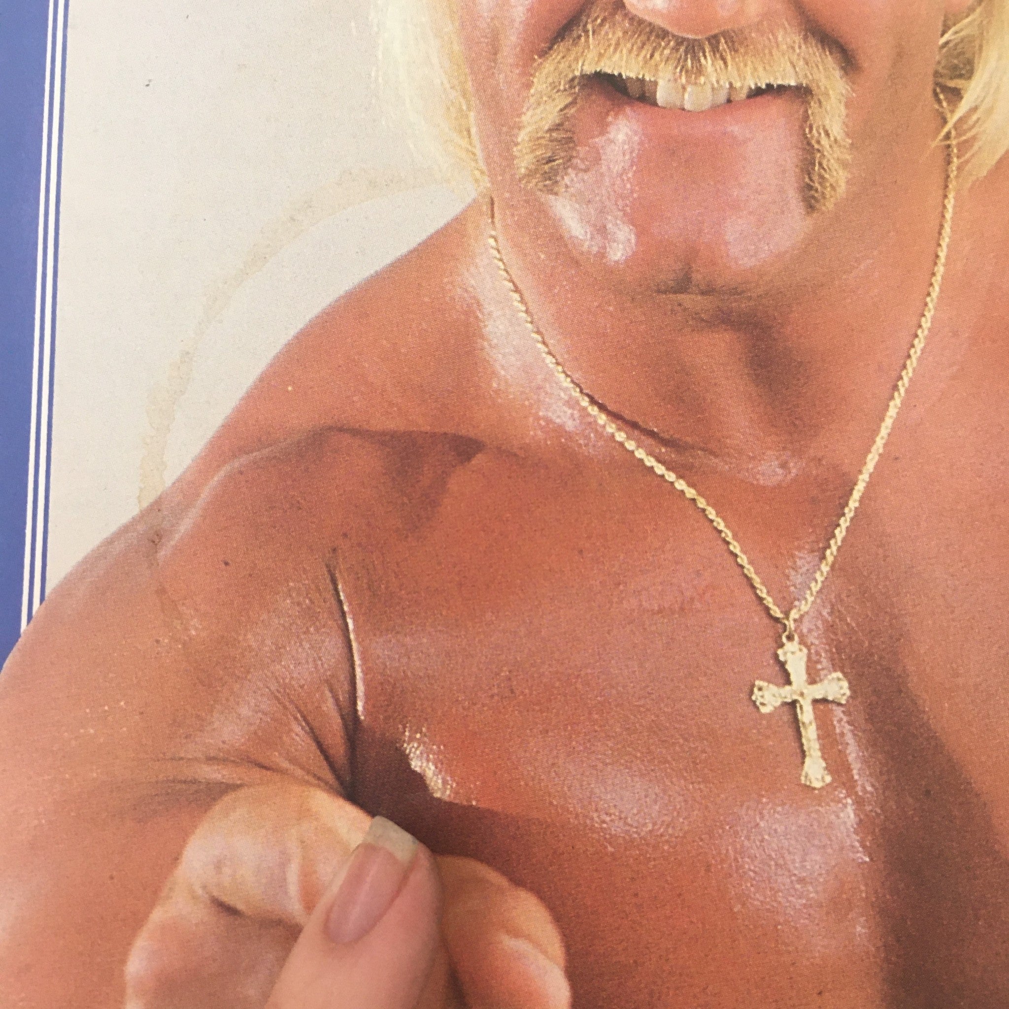 Close-up image of Hulk Hogan featured in Pro Wrestling Illustrated May 1989, showcasing his iconic mustache and wrestling persona.