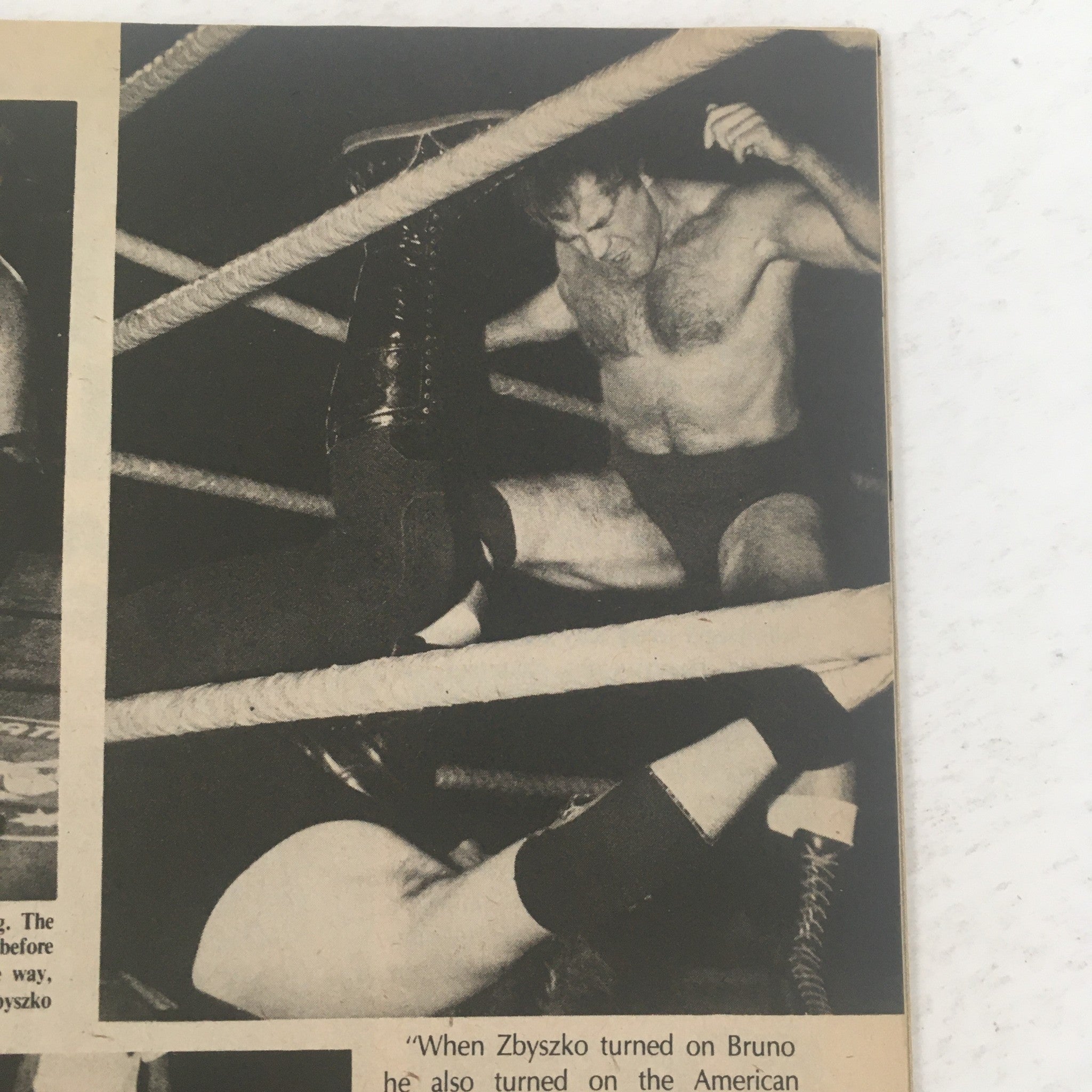 Pro Wrestling Illustrated November 1985 Ric Flair & Roddy Piper - Dynamic wrestling scene depicting Zbyszko delivering a powerful move in the ring.