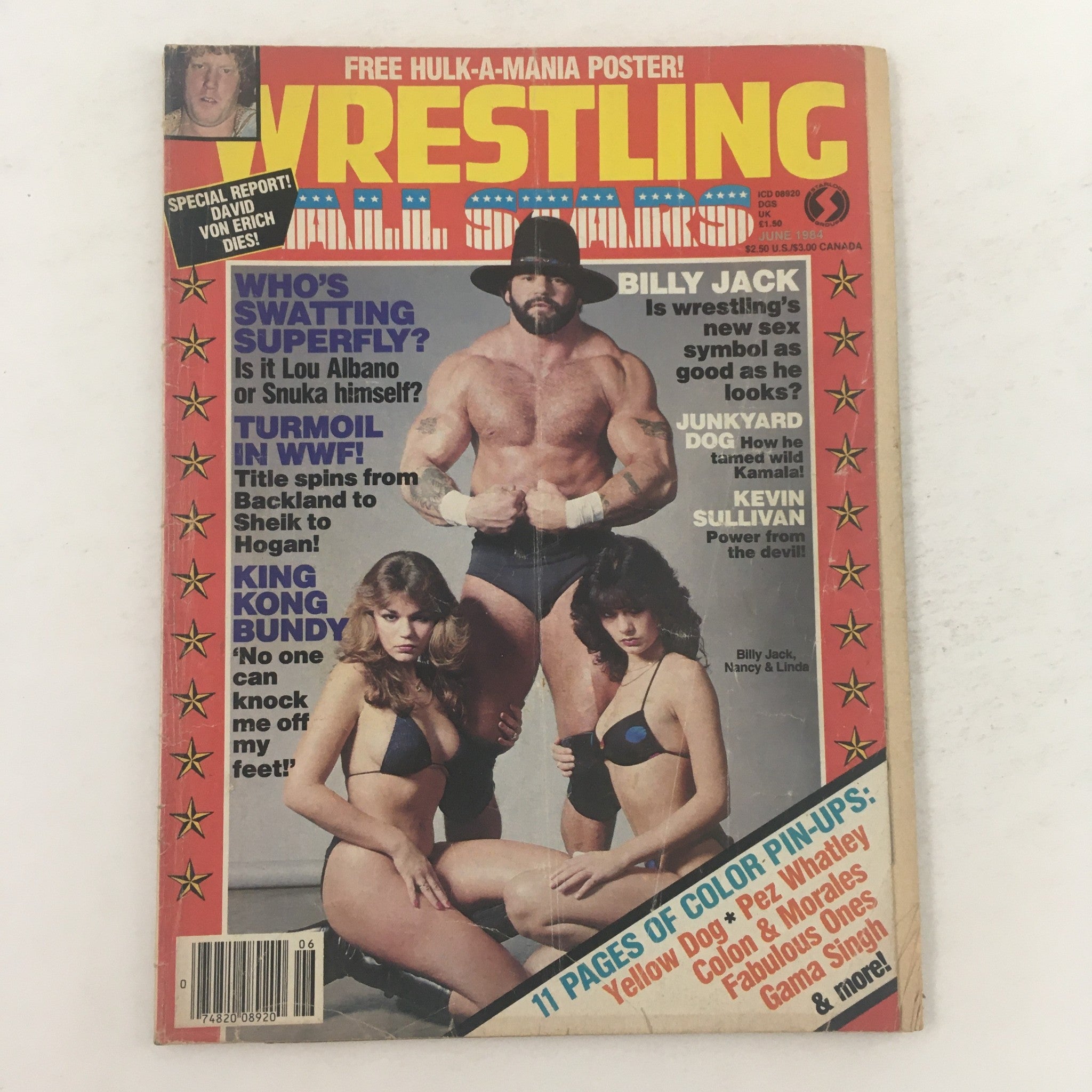 Wrestling All Stars Magazine 1984 Billy Jack & Hulk Hogan Mania Poster, No Label