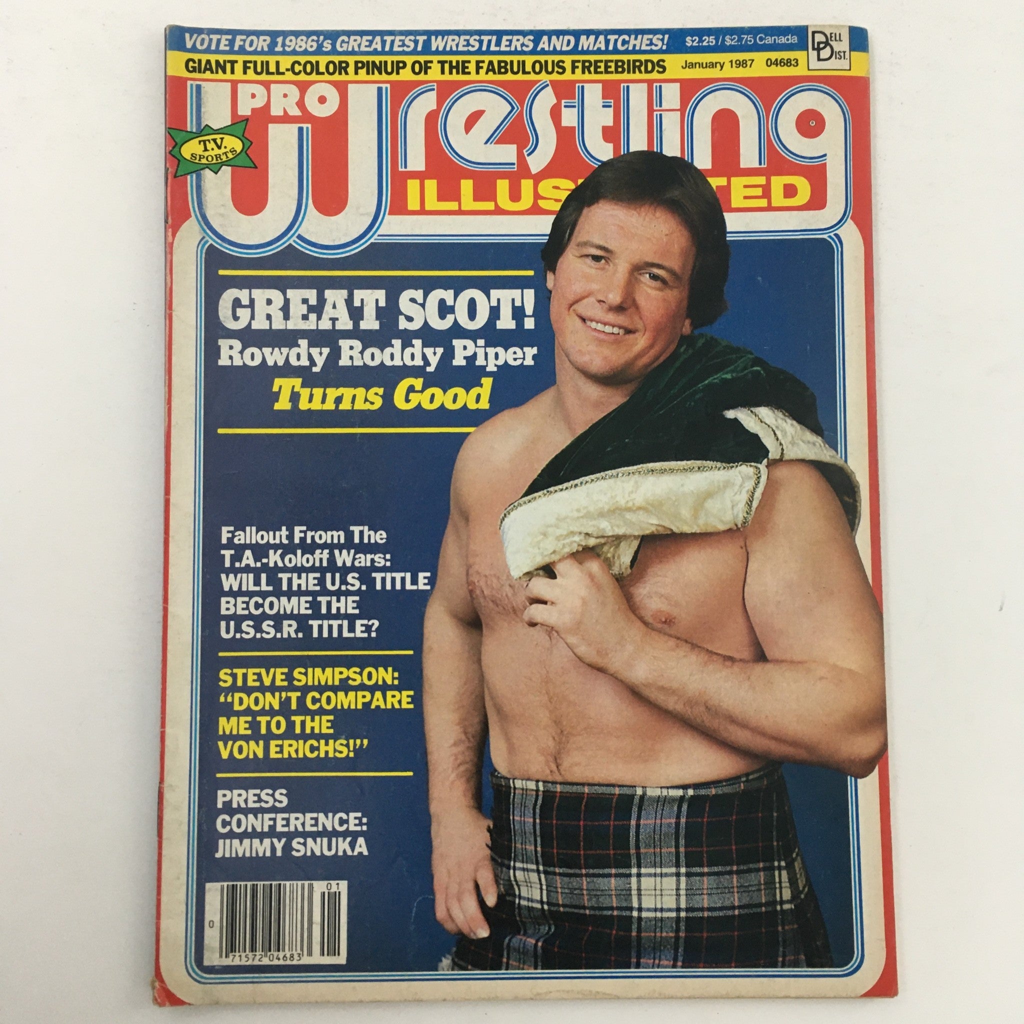 Pro Wrestling Illustrated Magazine January 1987 cover featuring Roddy Piper showcasing wrestling highlights and articles.