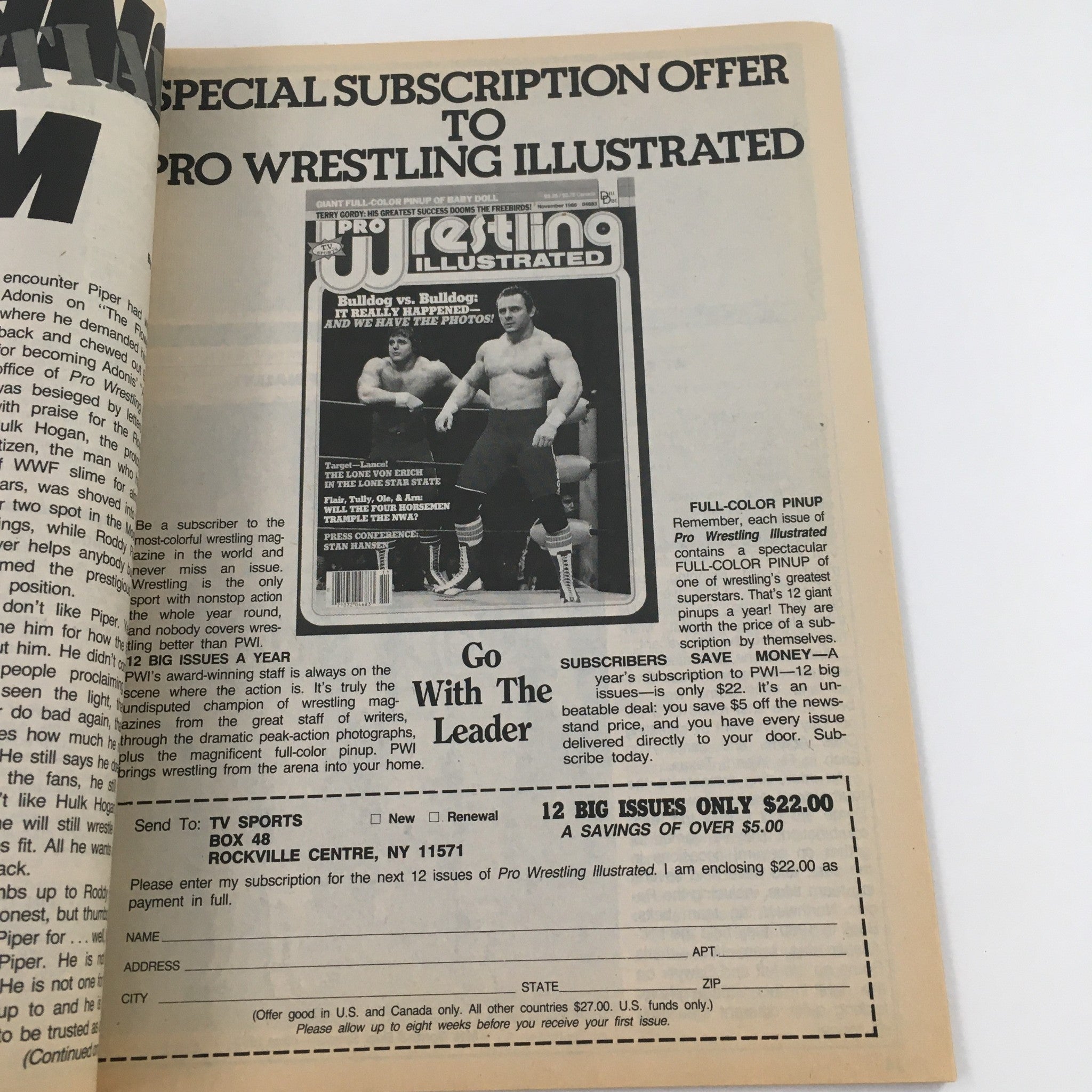 Subscription offer page of Pro Wrestling Illustrated Magazine January 1987 providing details on magazine subscriptions.