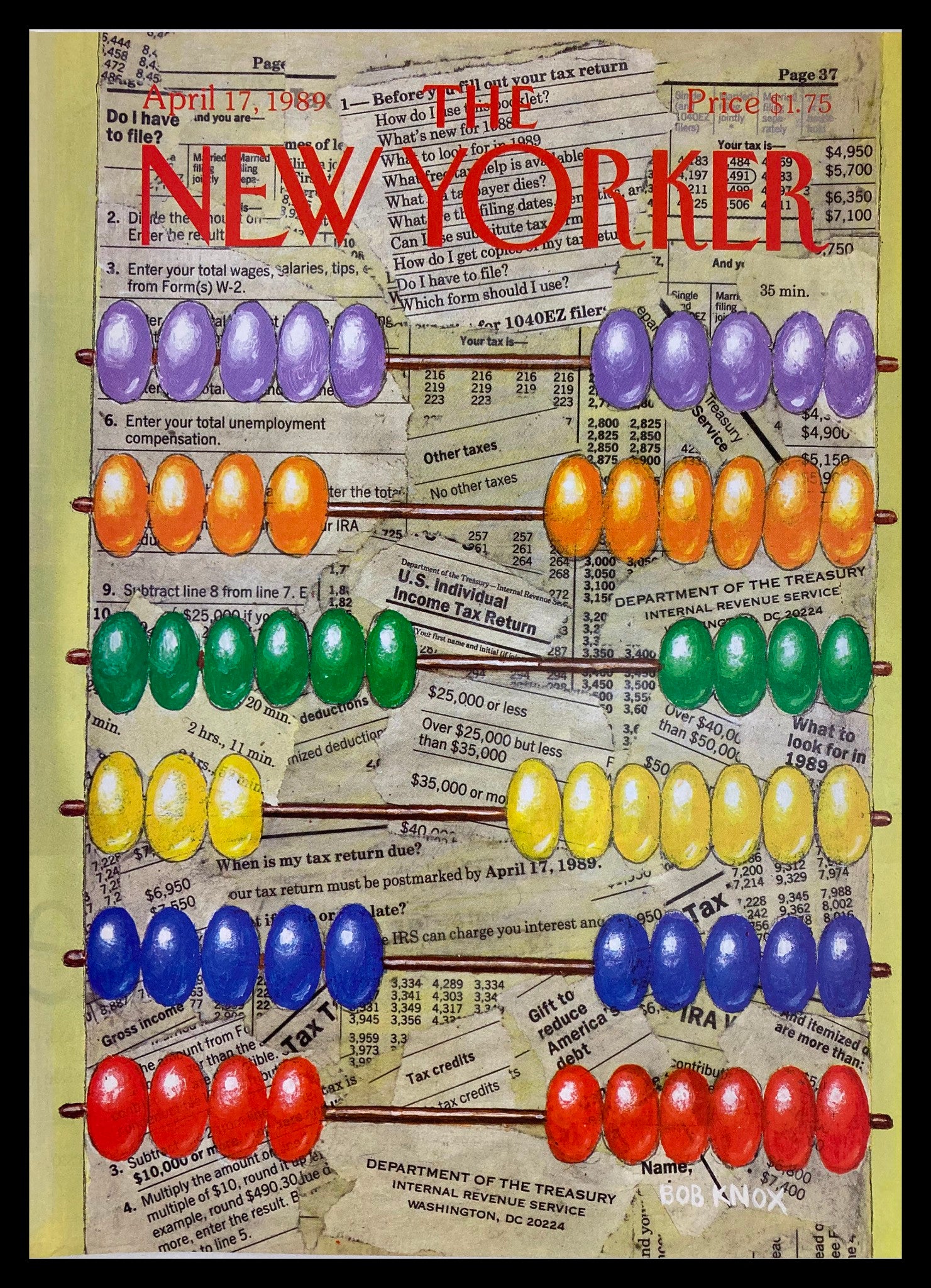 COVER ONLY The New Yorker April 17 1989 Dept. of Treasury by Bob Knox No Label