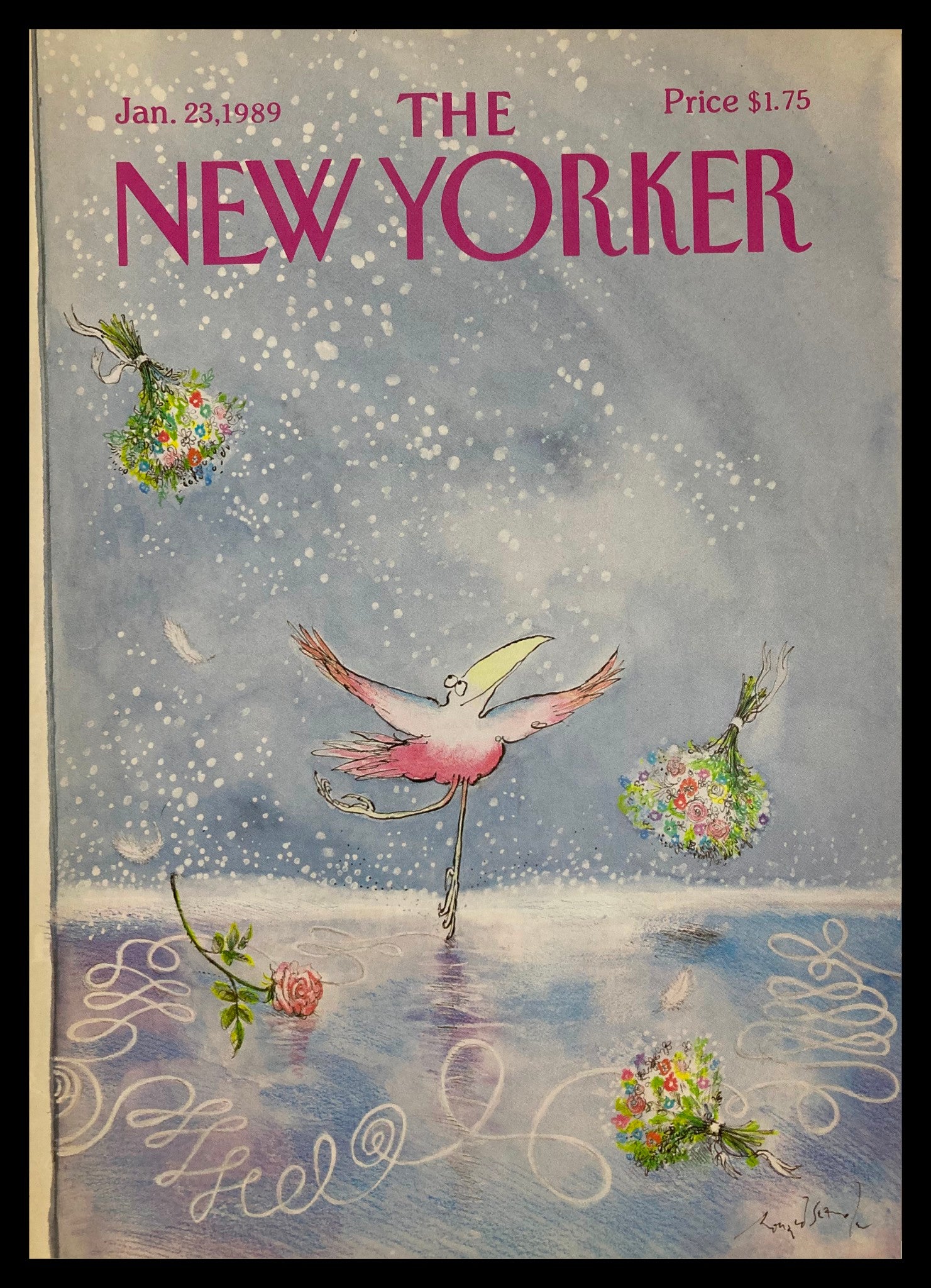 COVER ONLY The New Yorker January 23 1989 Flamingo by Ronald Searle No Label