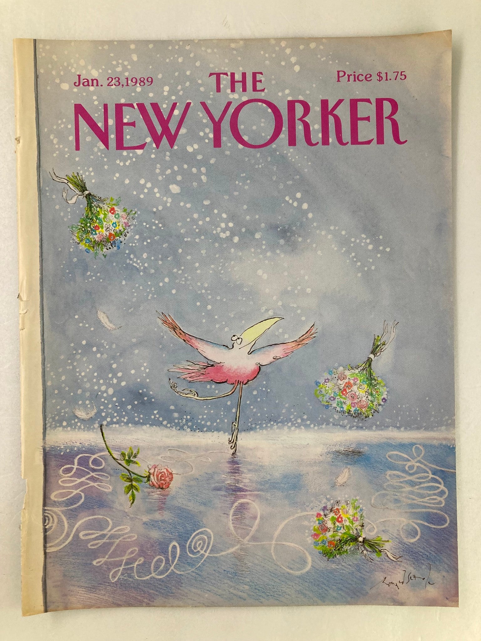 COVER ONLY The New Yorker January 23 1989 Flamingo by Ronald Searle No Label