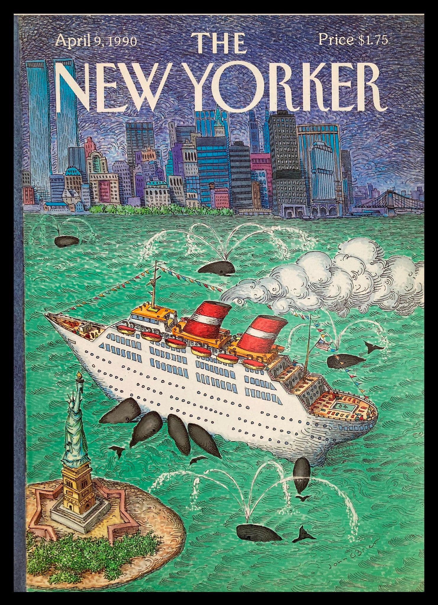 COVER ONLY The New Yorker April 9 1990 City Cruise by John O'Brien No Label