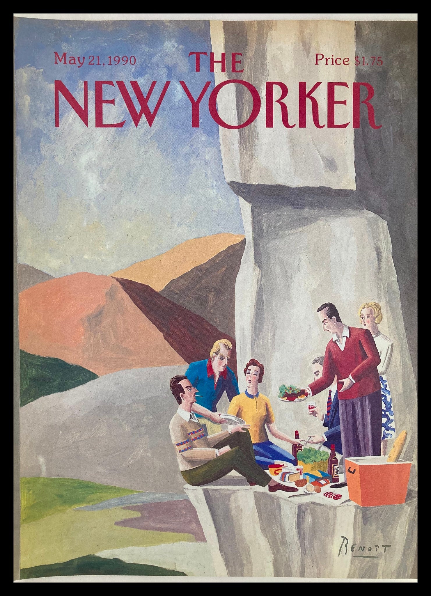 COVER ONLY The New Yorker May 21 1990 Wine Picnic by Benoit van Innis No Label