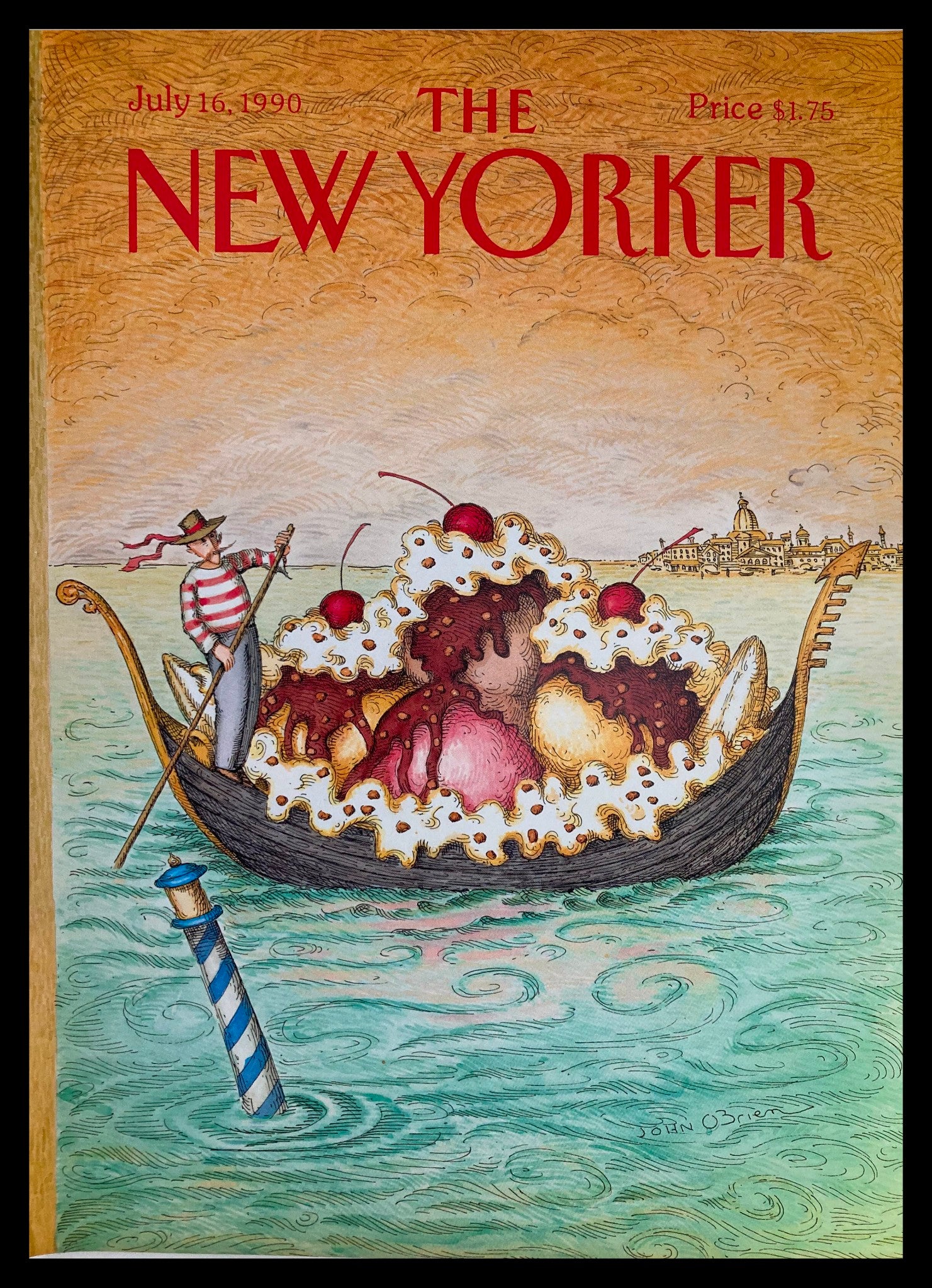 COVER ONLY The New Yorker July 16 1990 Sundae Boat by John O'Brien No Label