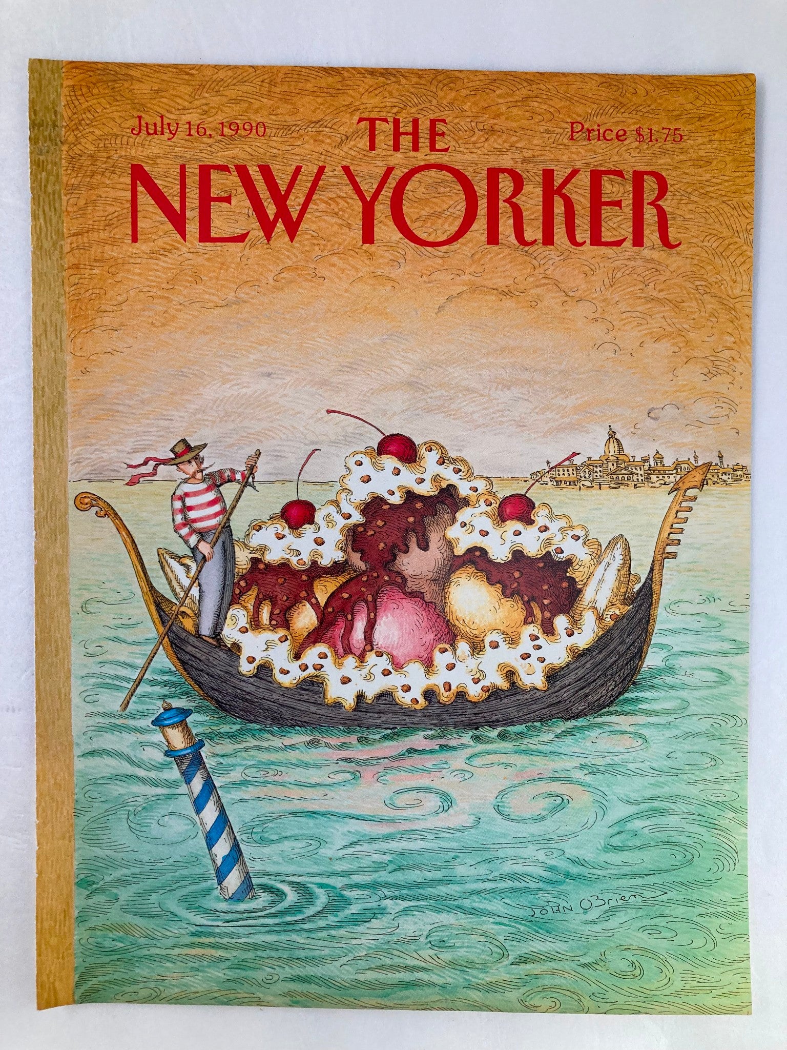 COVER ONLY The New Yorker July 16 1990 Sundae Boat by John O'Brien No Label