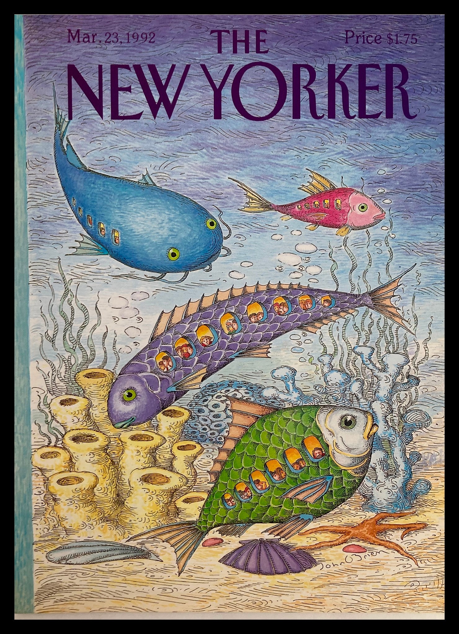 COVER ONLY The New Yorker March 23 1992 Ocean Reef by John O'Brien No Label