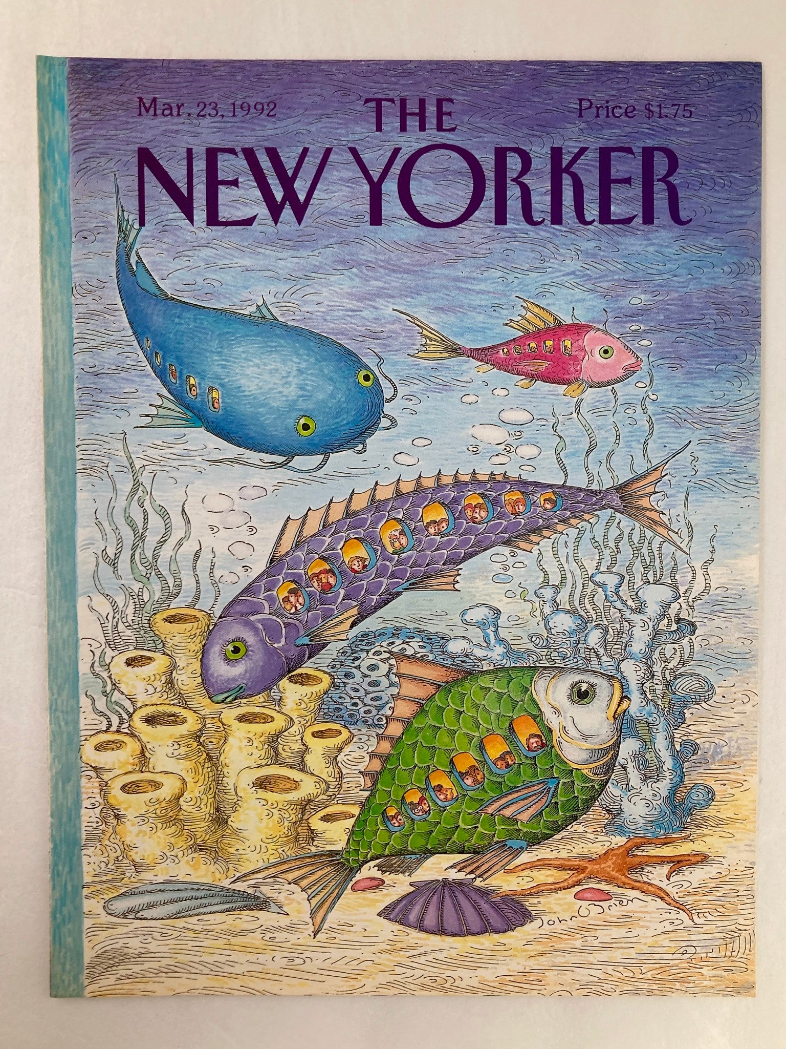 COVER ONLY The New Yorker March 23 1992 Ocean Reef by John O'Brien No Label