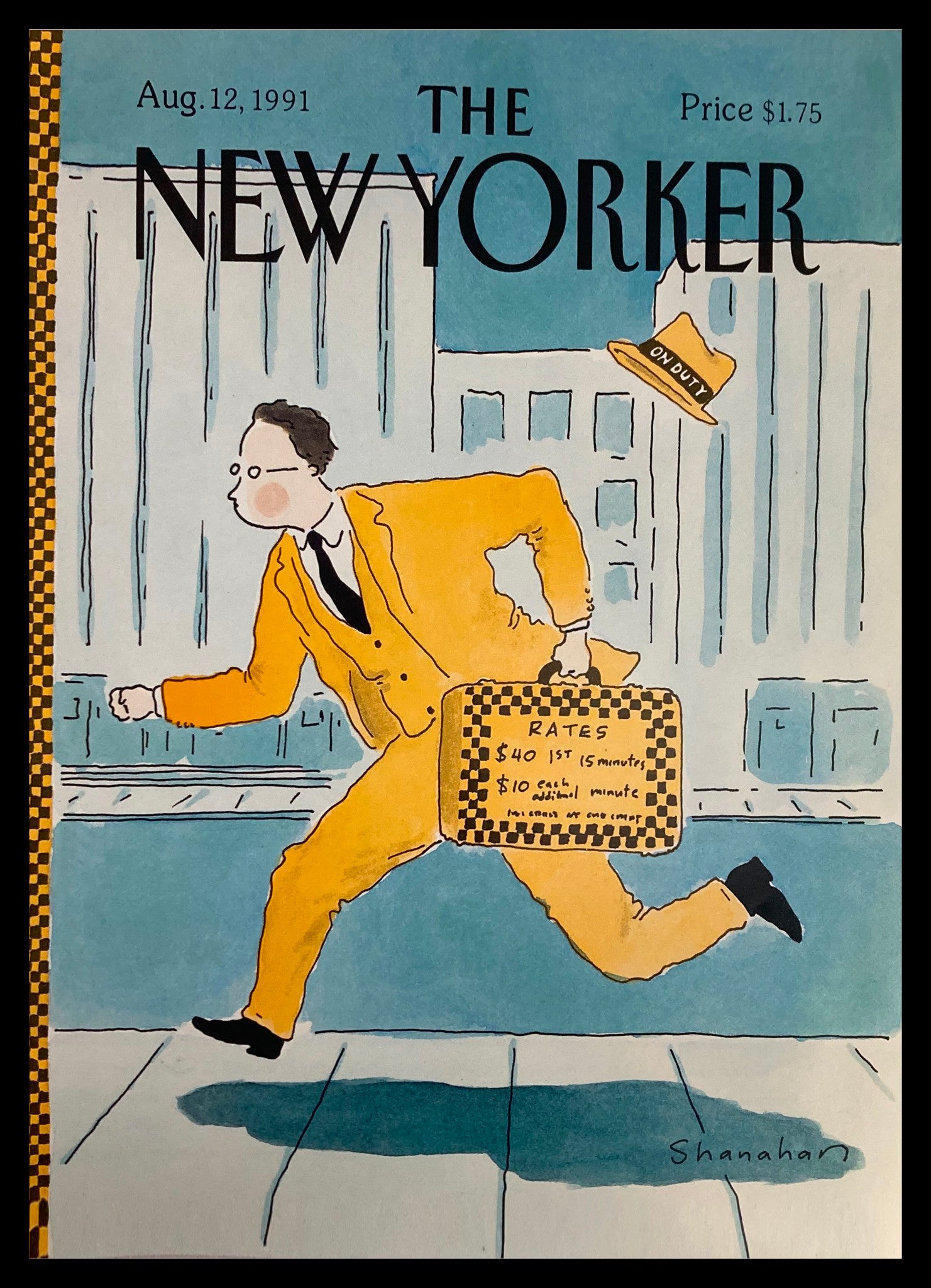 COVER ONLY The New Yorker August 12 1991 Taxi Rates by Shanahan No Label