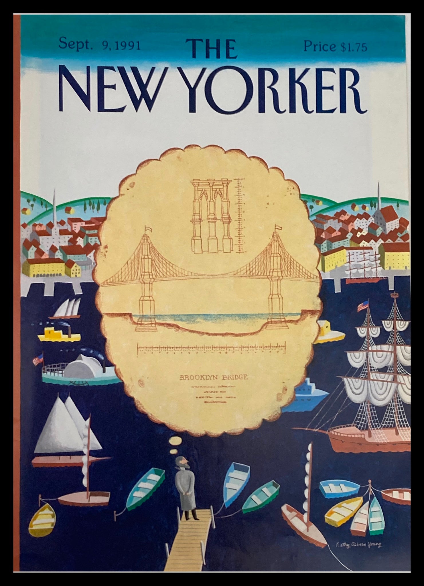 COVER ONLY The New Yorker September 9 1991 Brooklyn Bridge by Young No Label