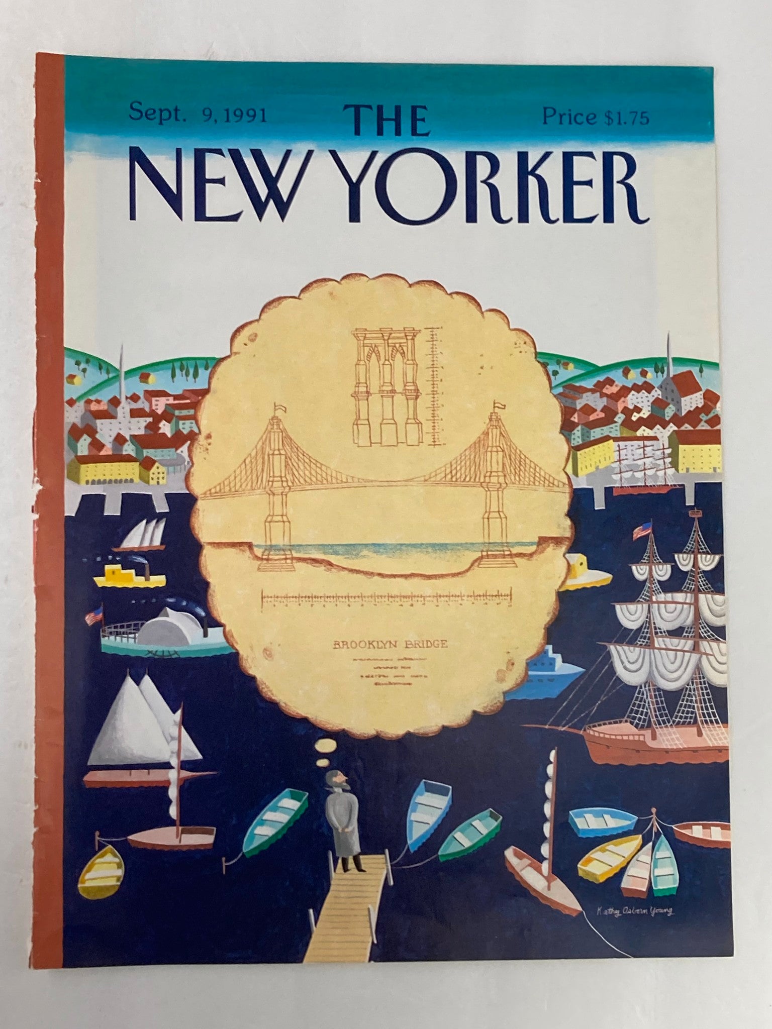 COVER ONLY The New Yorker September 9 1991 Brooklyn Bridge by Young No Label