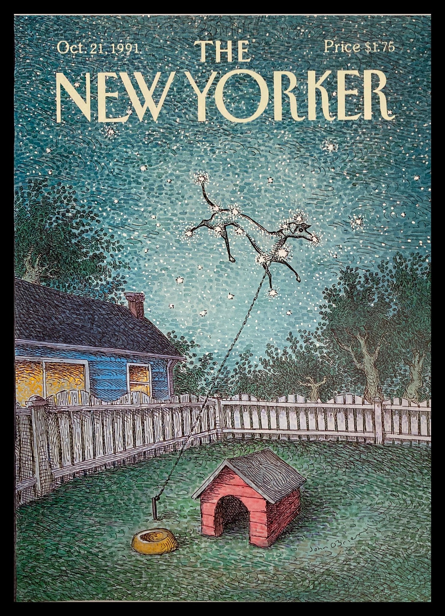 COVER ONLY The New Yorker October 21 1991 Dog Floats by John O'Brien No Label