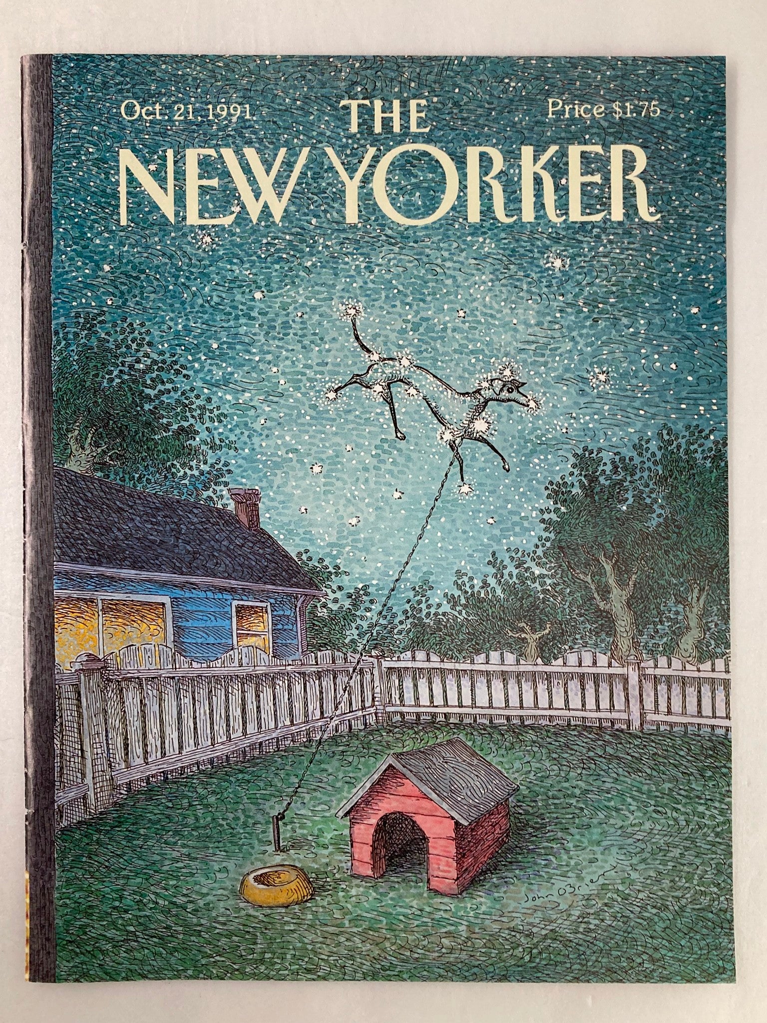 COVER ONLY The New Yorker October 21 1991 Dog Floats by John O'Brien No Label