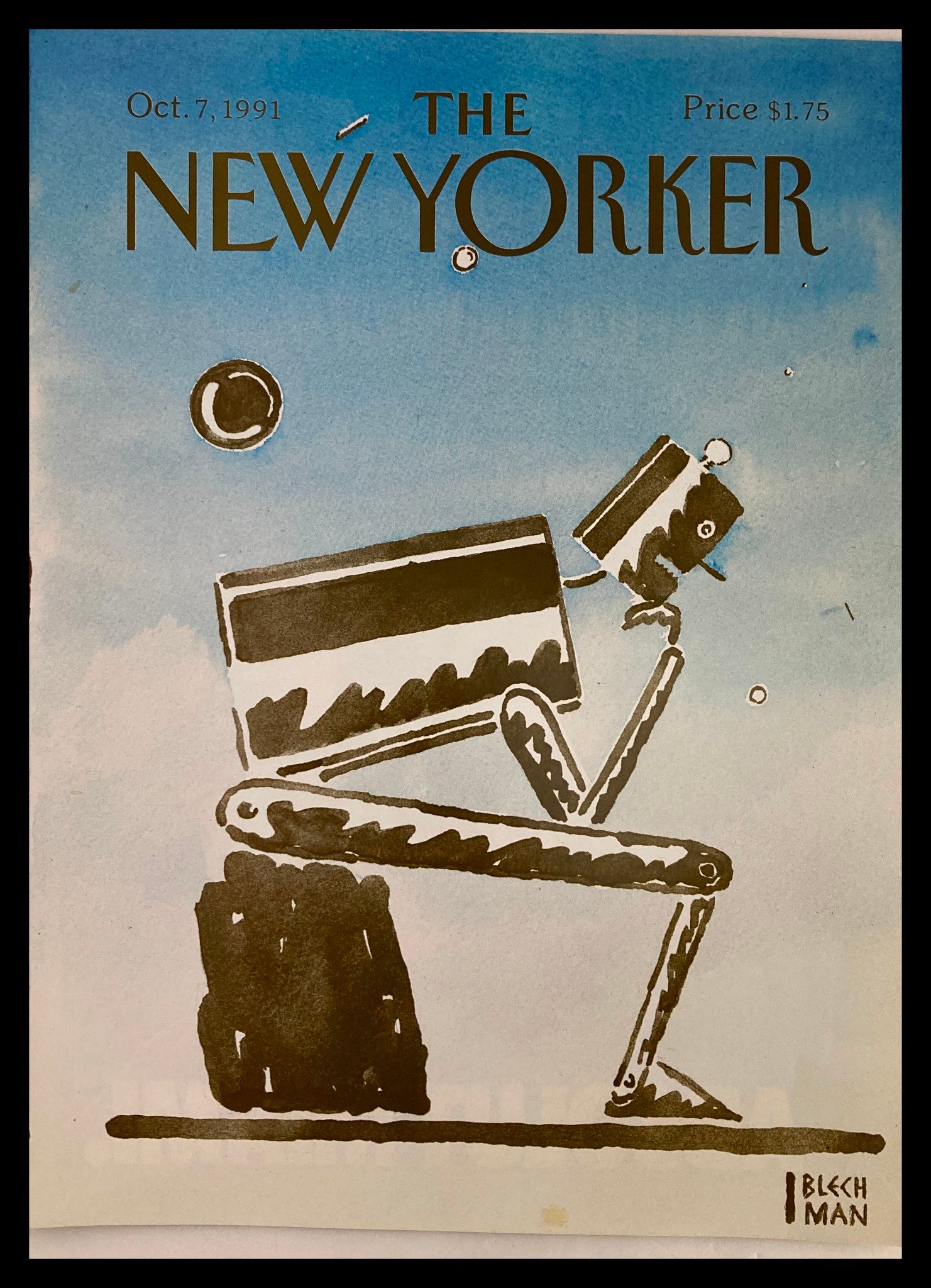 COVER ONLY The New Yorker October 7 1991 Thinking Bot by Blechman No Label