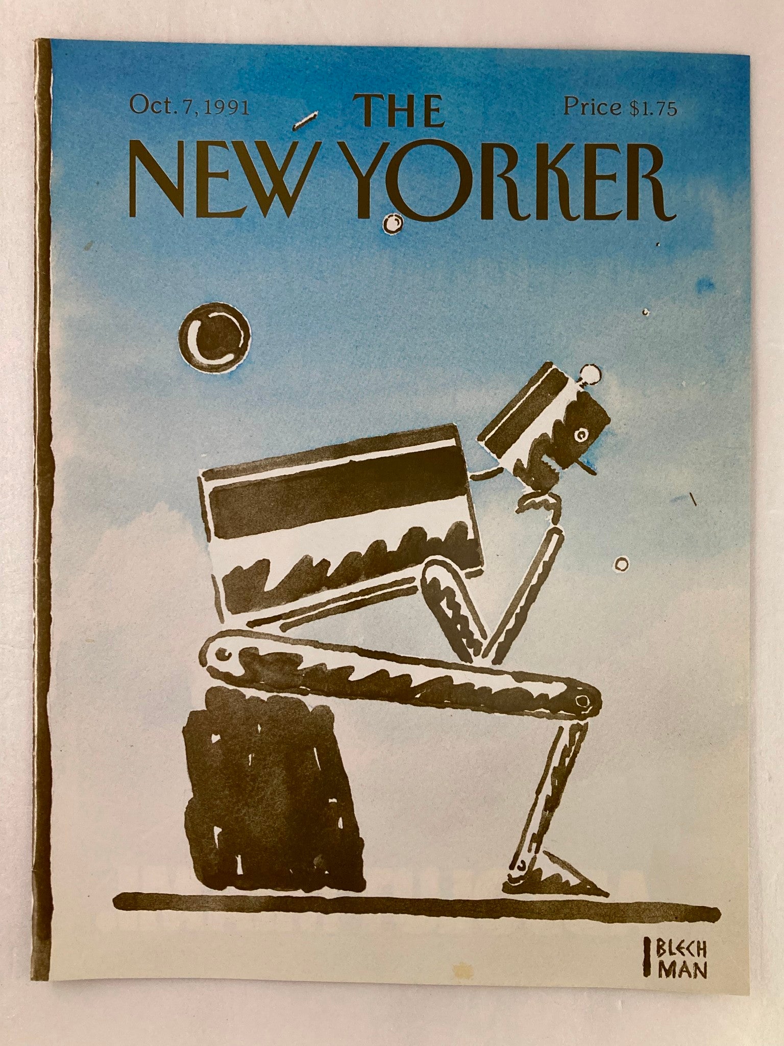 COVER ONLY The New Yorker October 7 1991 Thinking Bot by Blechman No Label