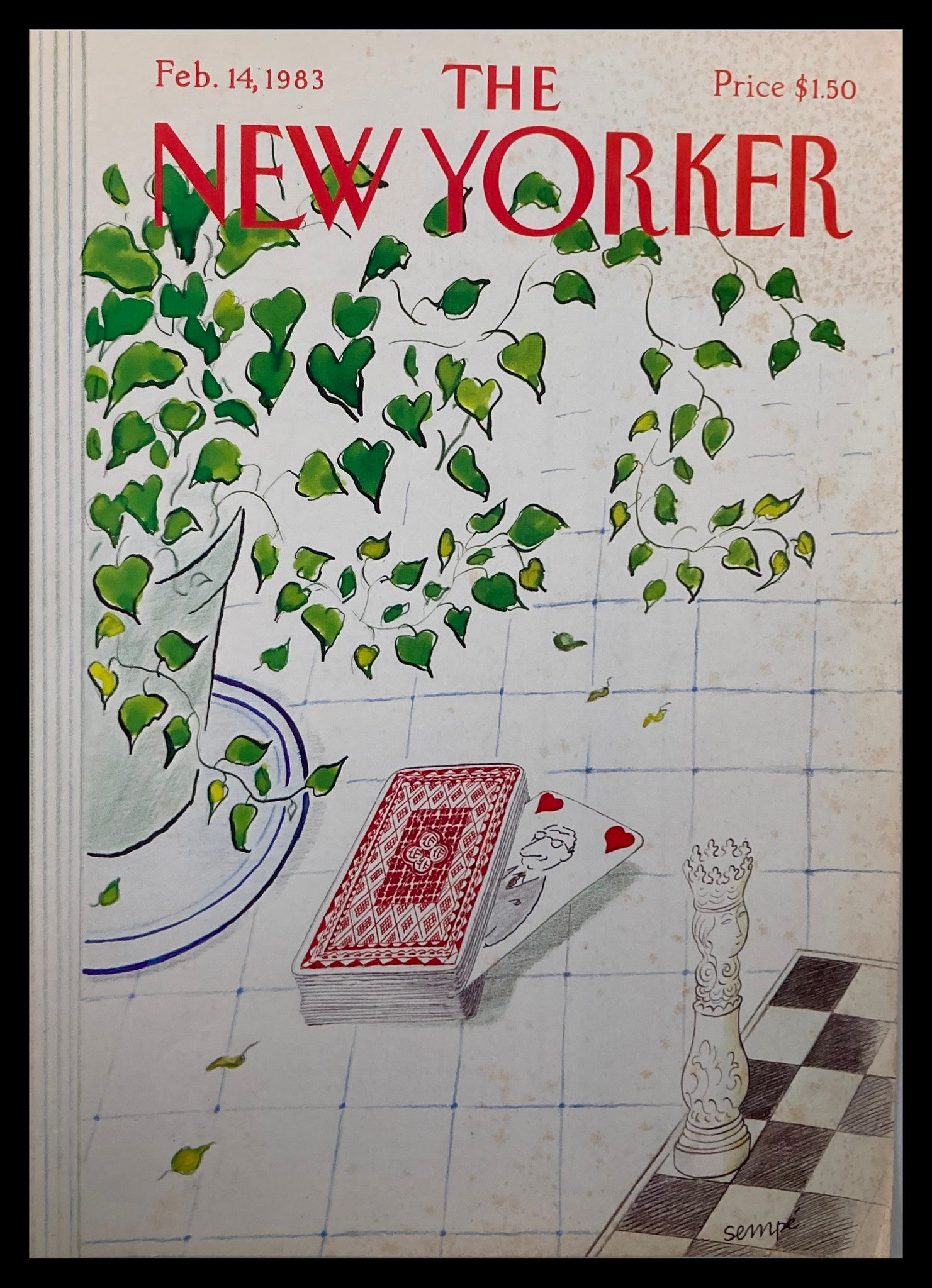 COVER ONLY The New Yorker February 14 1983 Queen of Hearts by JJ Sempe No Label