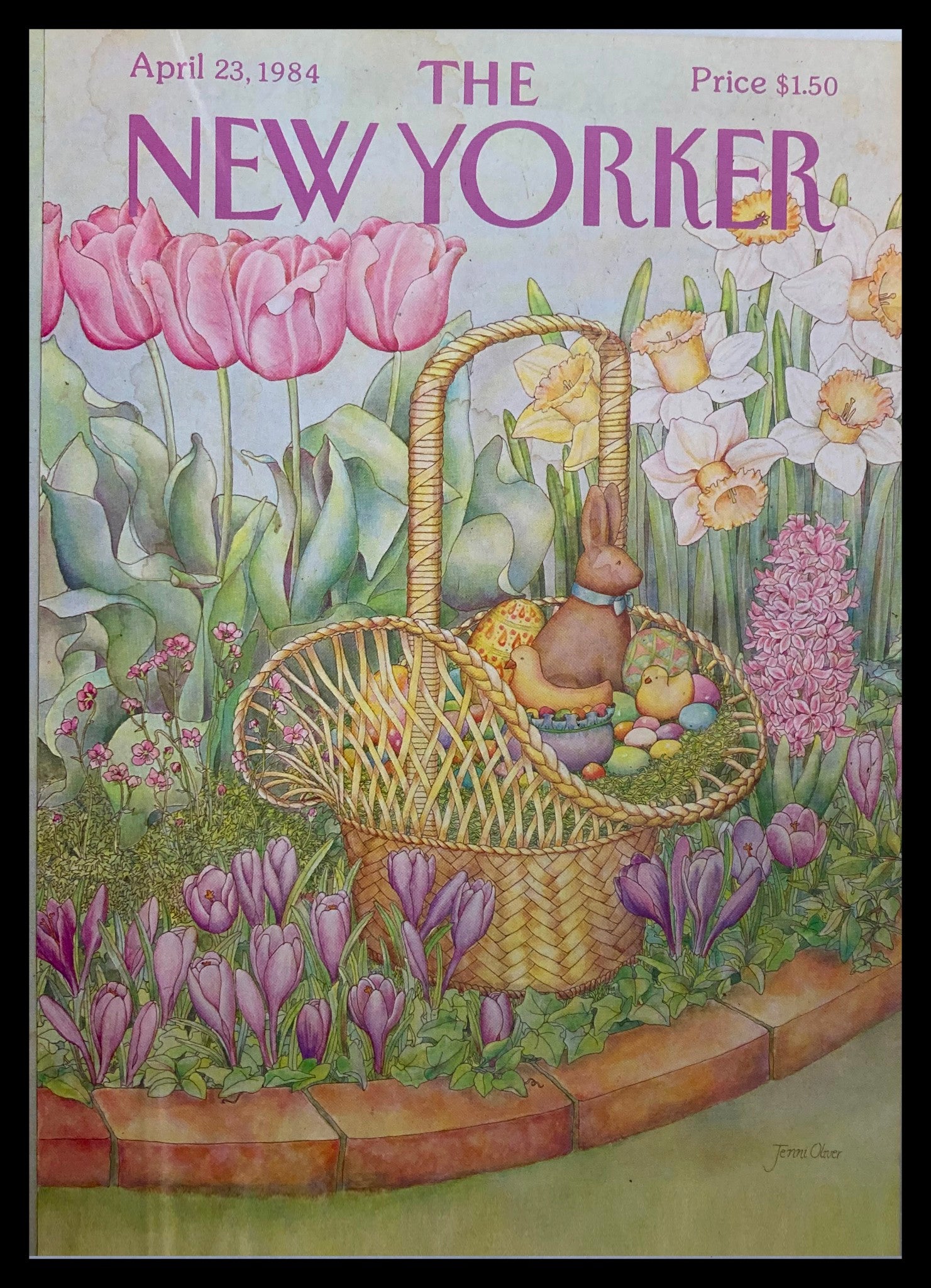 COVER ONLY The New Yorker April 23 1984 Easter Bunny by Jenni Oliver No Label