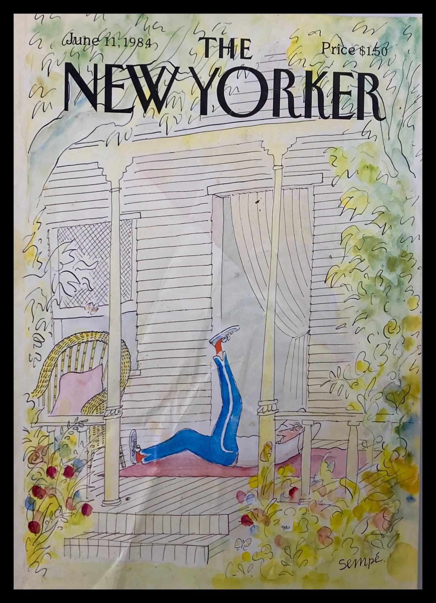 COVER ONLY The New Yorker June 11 1984 Warming Up by J. J. Sempe No Label