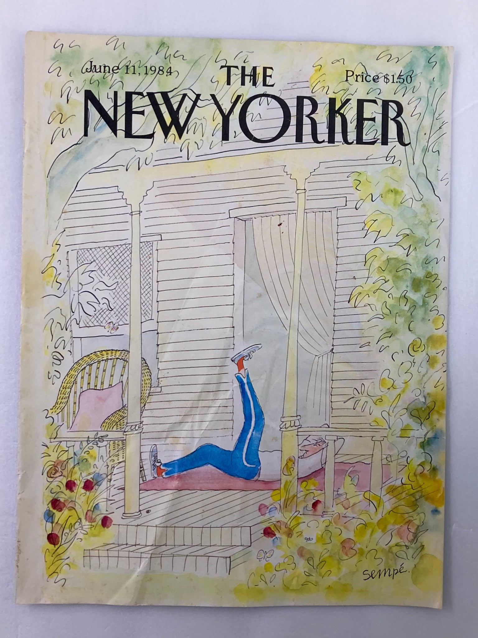 COVER ONLY The New Yorker June 11 1984 Warming Up by J. J. Sempe No Label