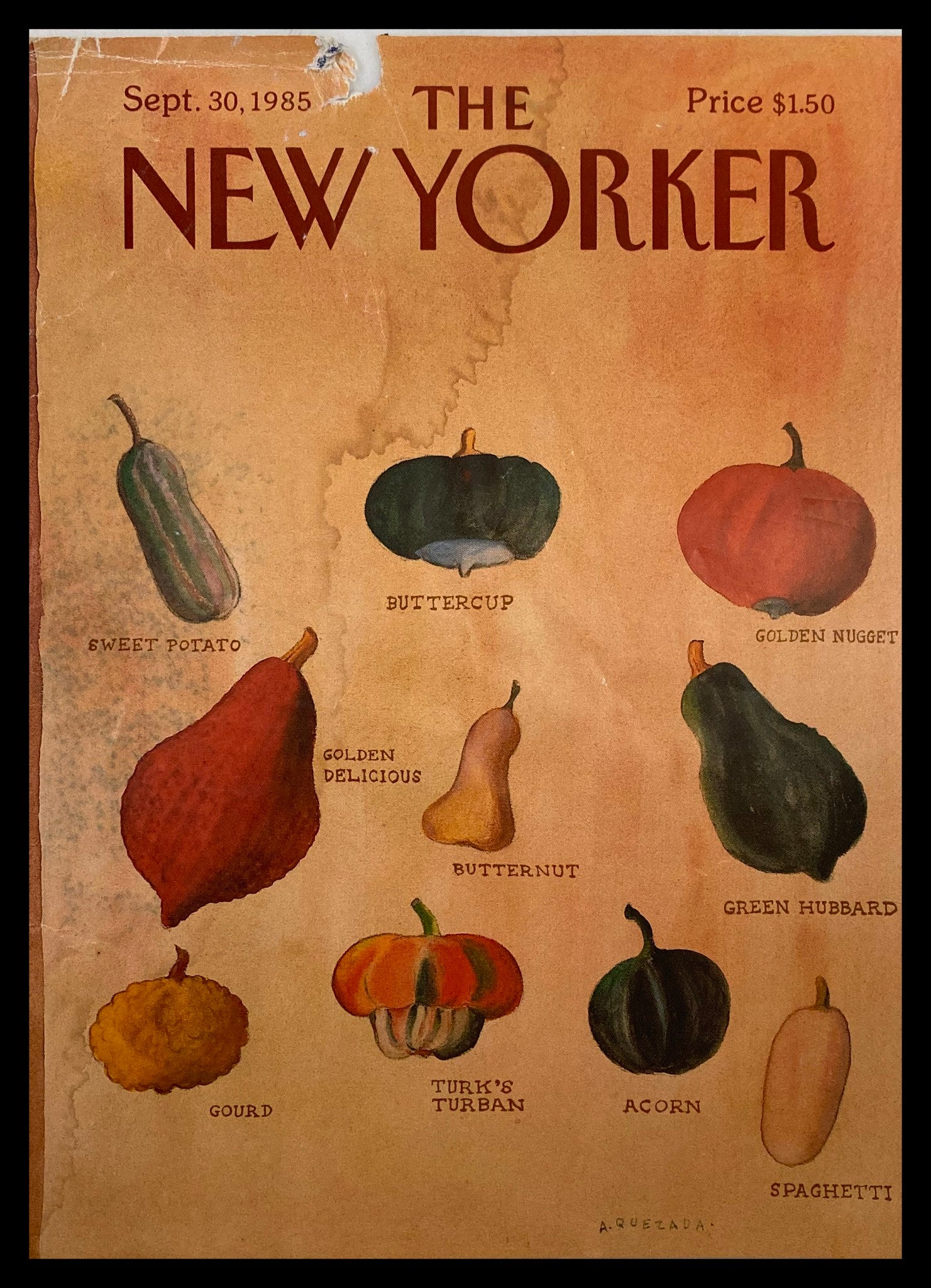 COVER ONLY The New Yorker September 30 1985 Pepper Family by Quezada No Label