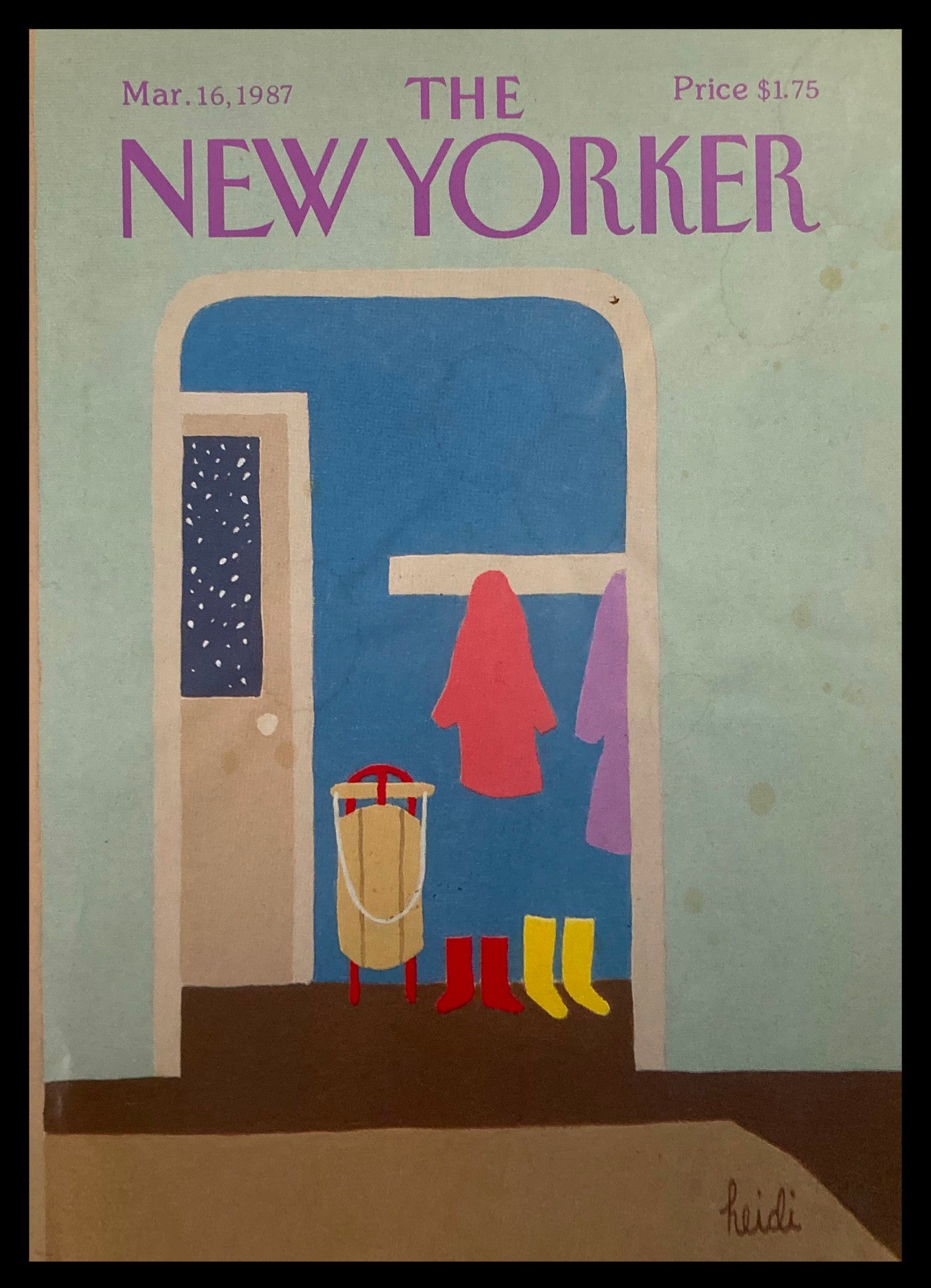 COVER ONLY The New Yorker March 16 1987 Raincoat by Heidi Goennel No Label