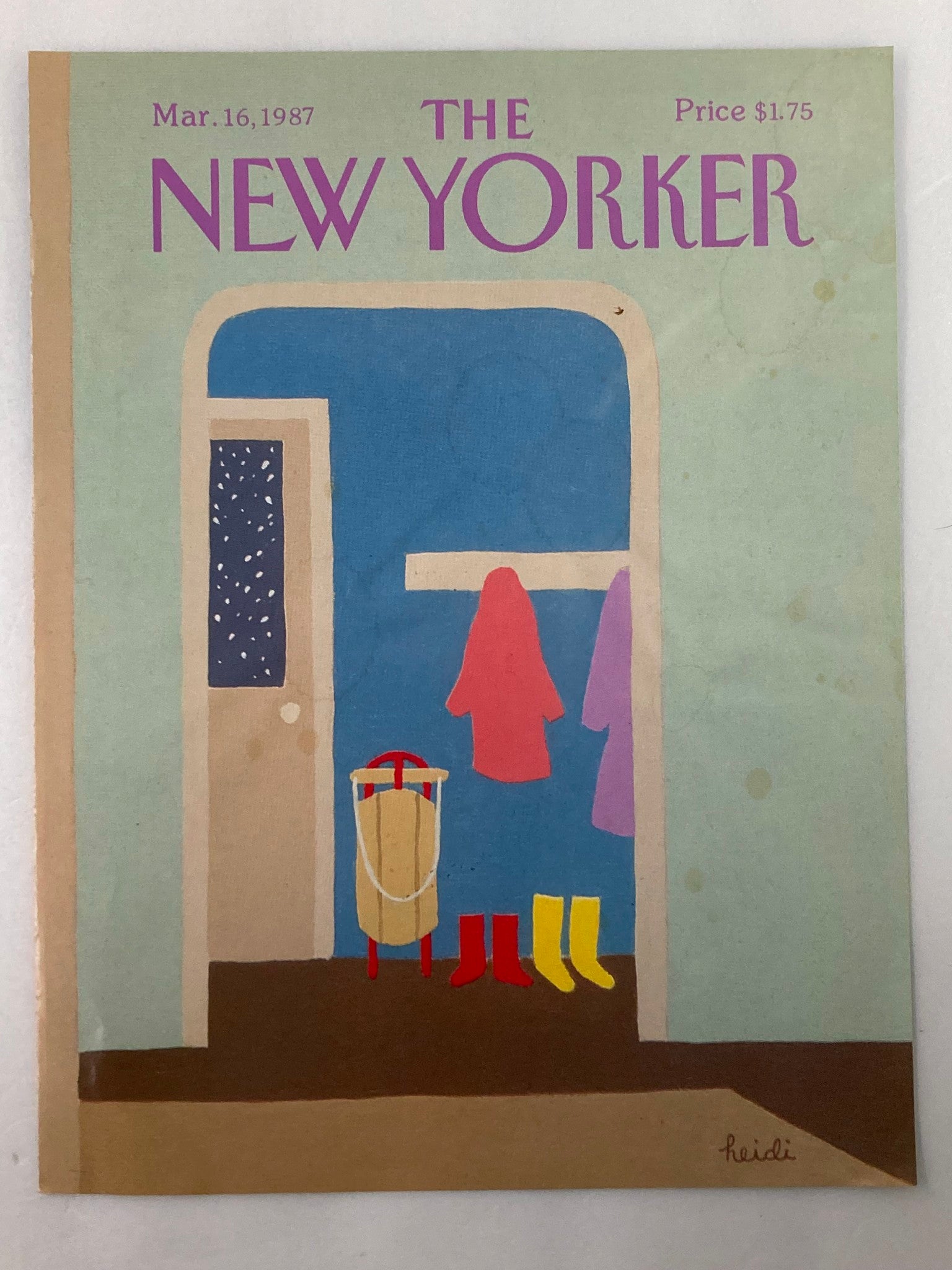 COVER ONLY The New Yorker March 16 1987 Raincoat by Heidi Goennel No Label