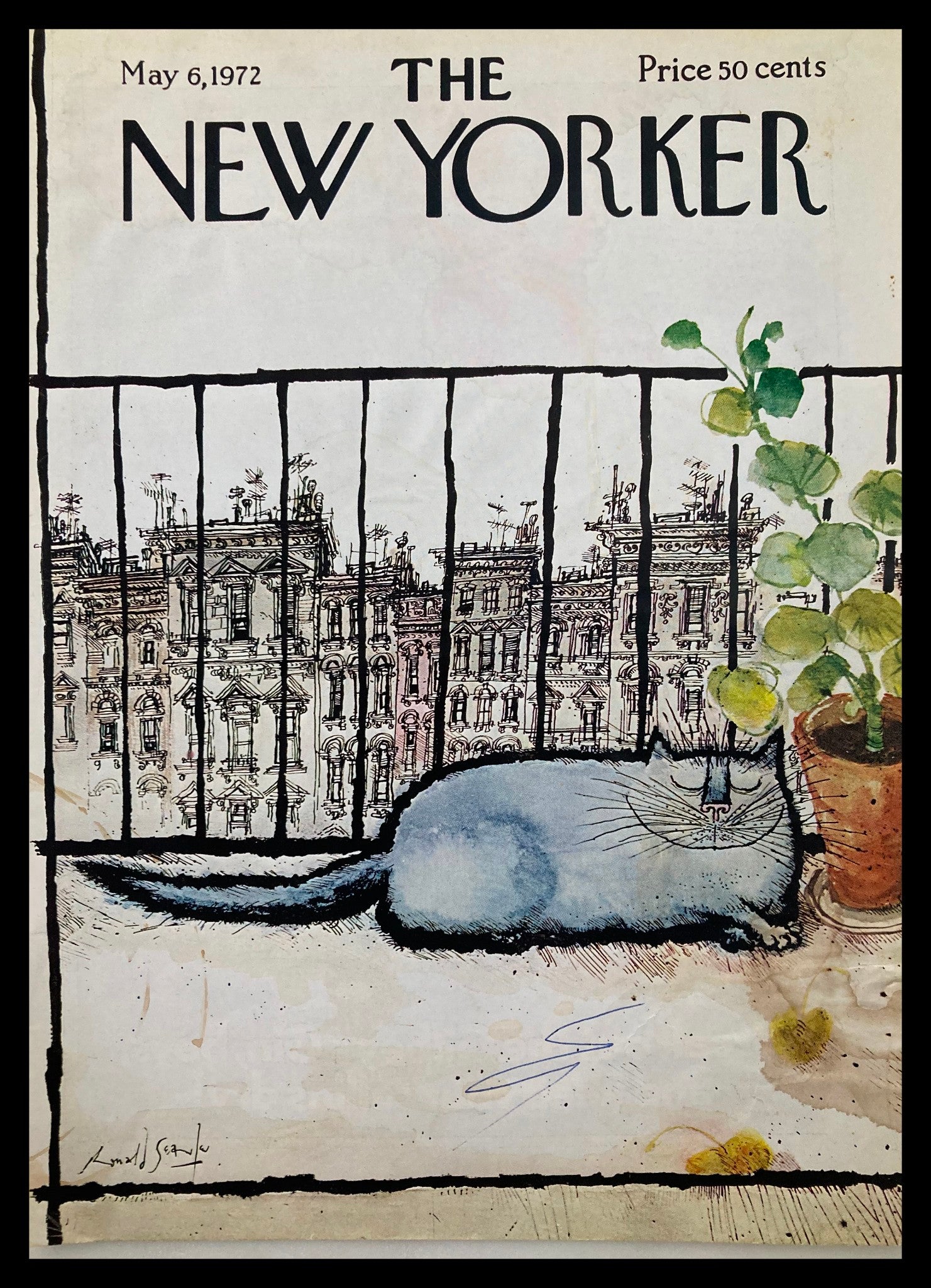 COVER ONLY The New Yorker May 6 1972 Cat & View by Ronald Searle No Label