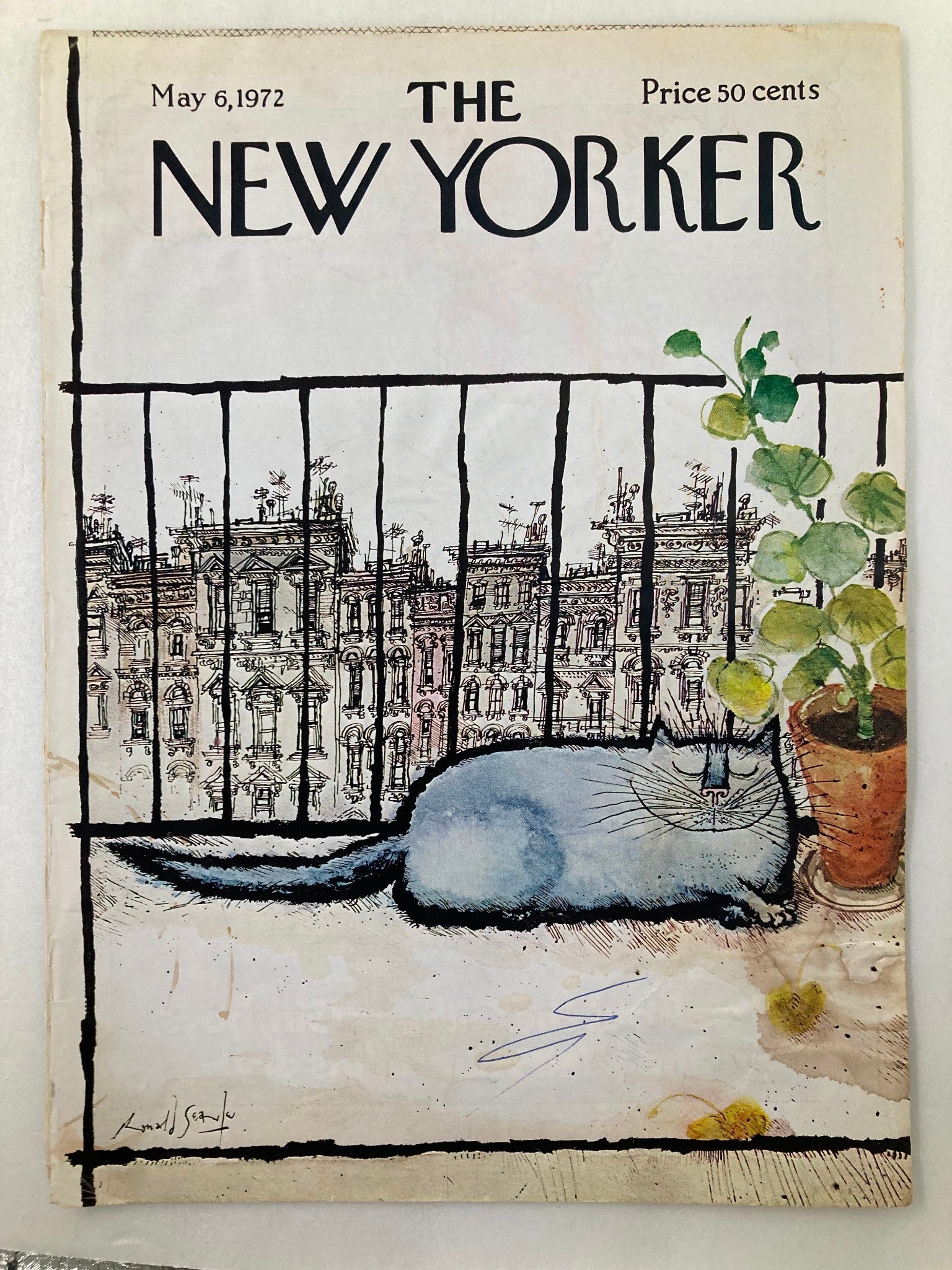 COVER ONLY The New Yorker May 6 1972 Cat & View by Ronald Searle No Label