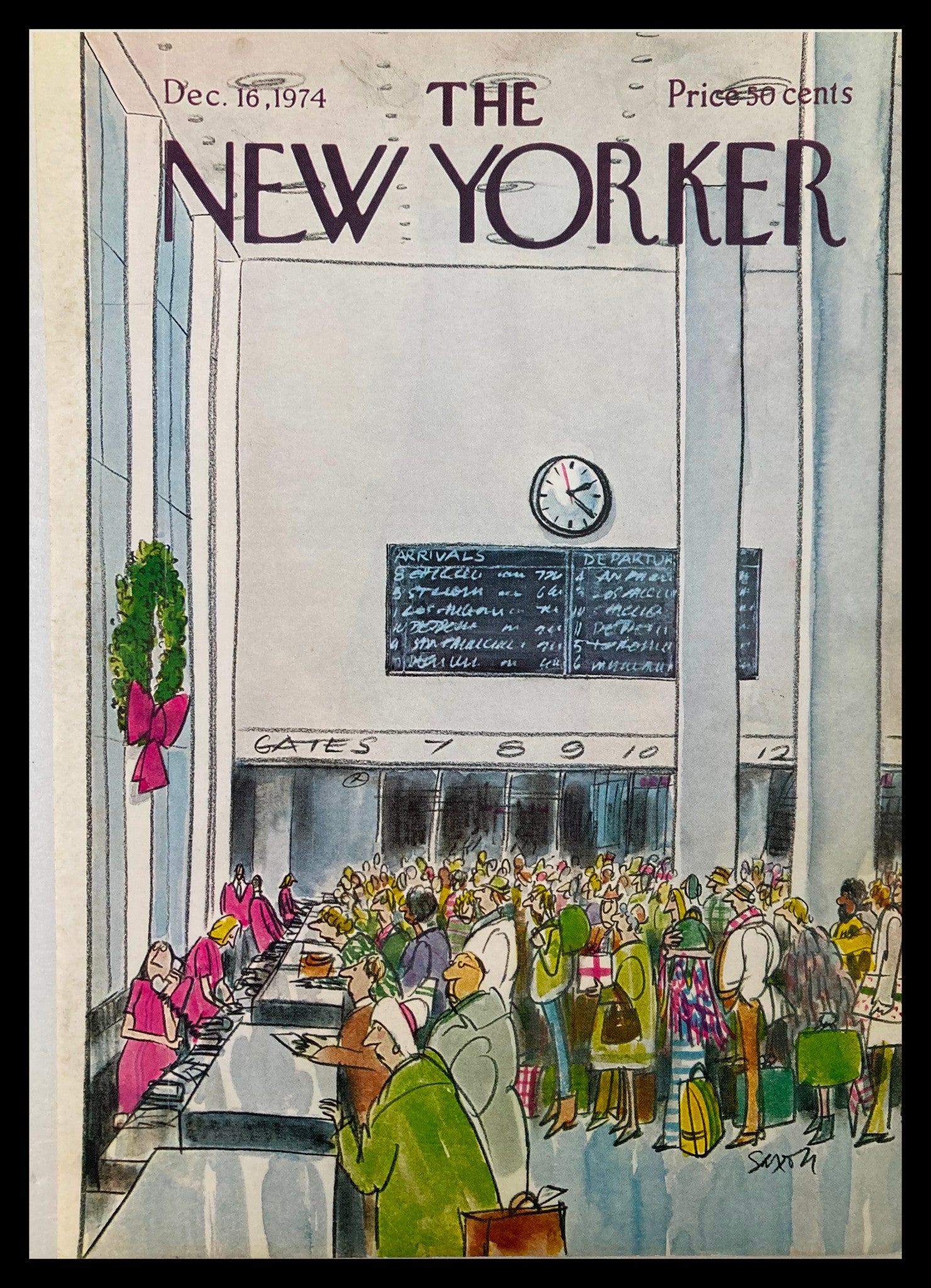 COVER ONLY The New Yorker December 16 1974 Airport Rush by C. Saxon No Label