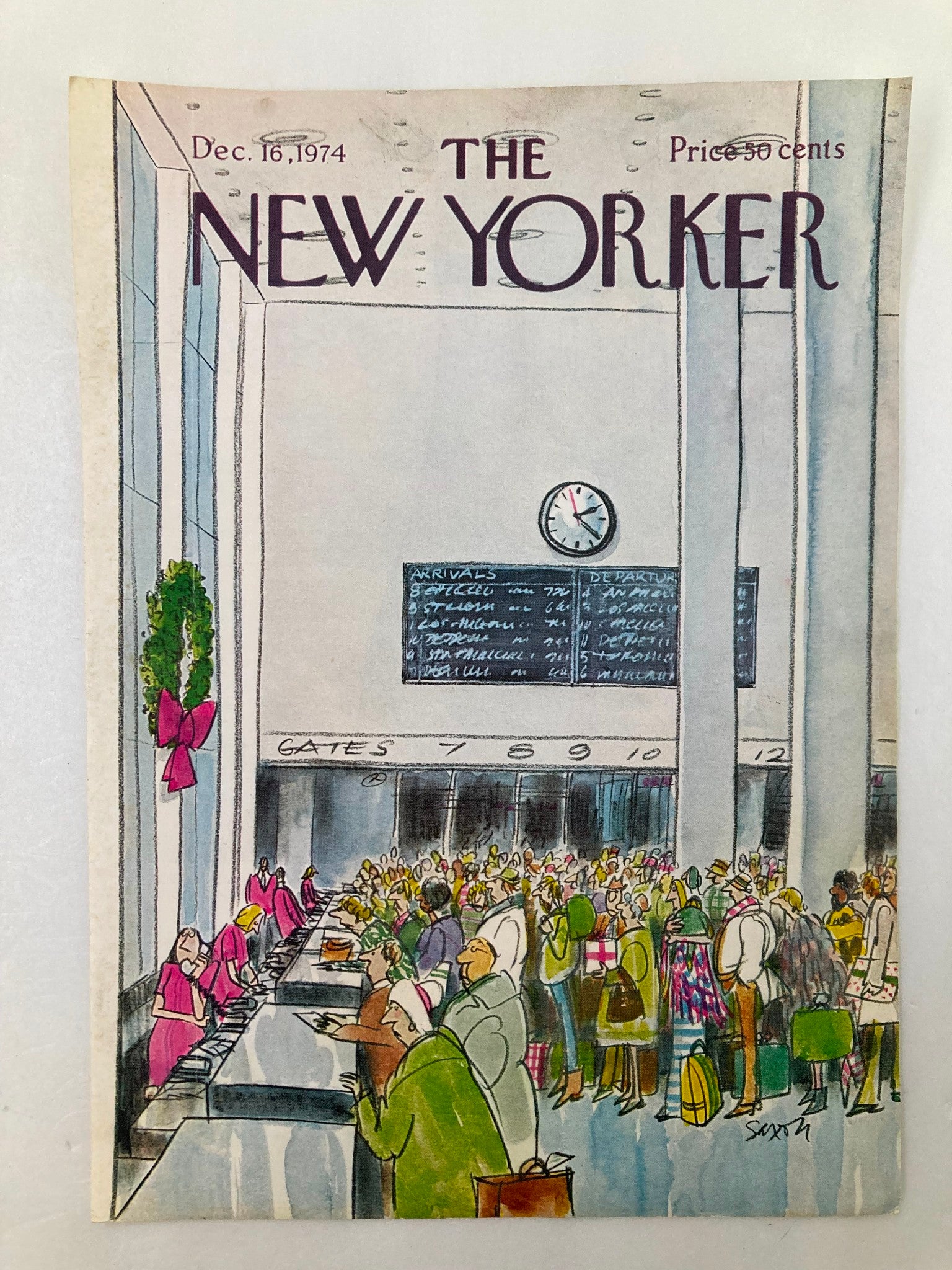 COVER ONLY The New Yorker December 16 1974 Airport Rush by C. Saxon No Label