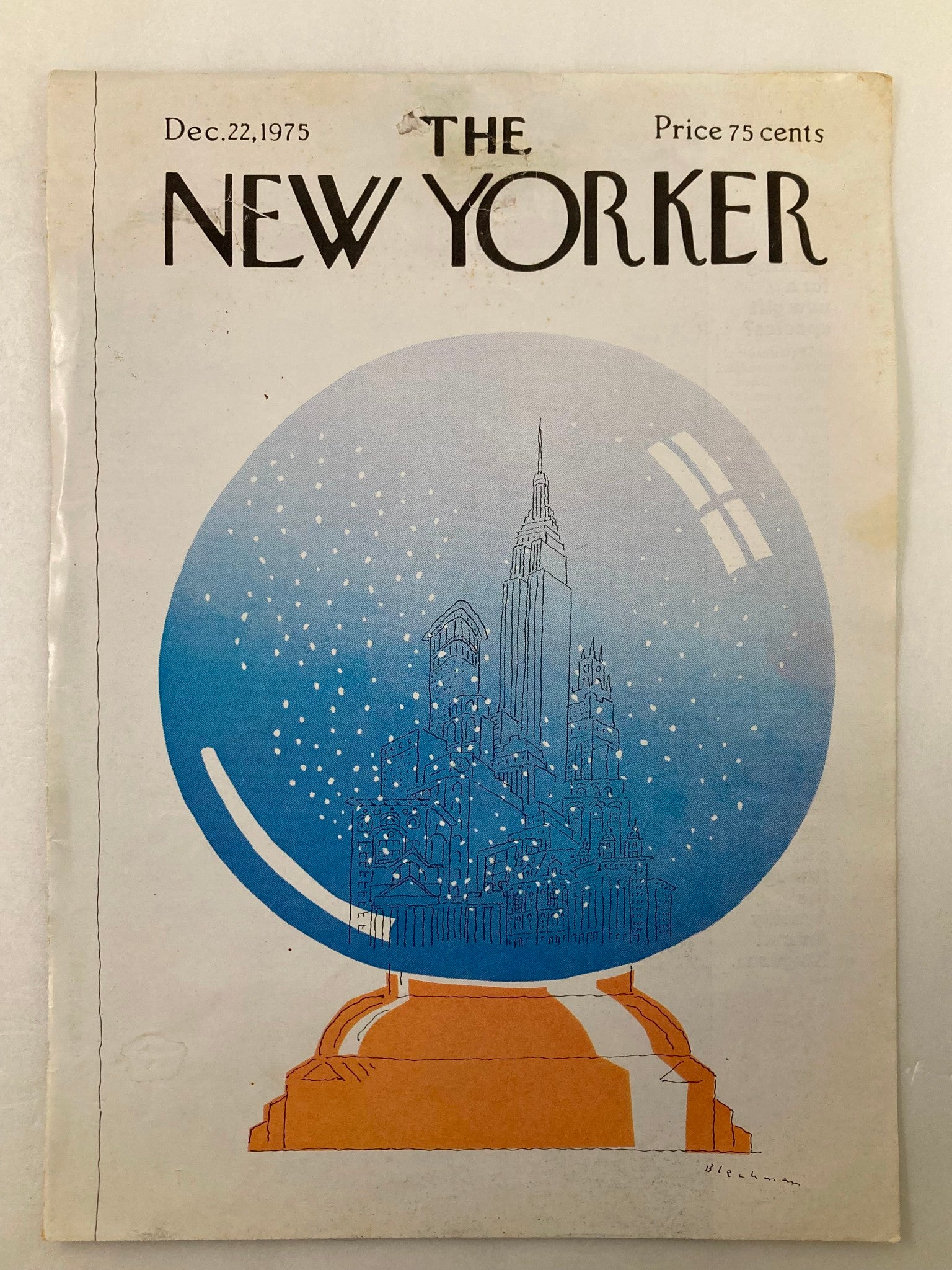 COVER ONLY The New Yorker December 22 1975 Snowglobe by R.O. Blechman No Label