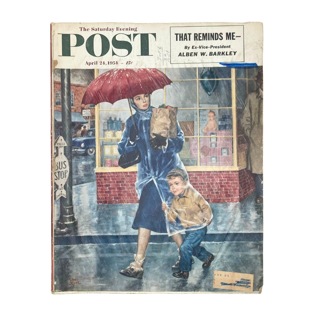 Saturday Evening Post Magazine April 24 1954 Window Raincoats - Amos Sewell