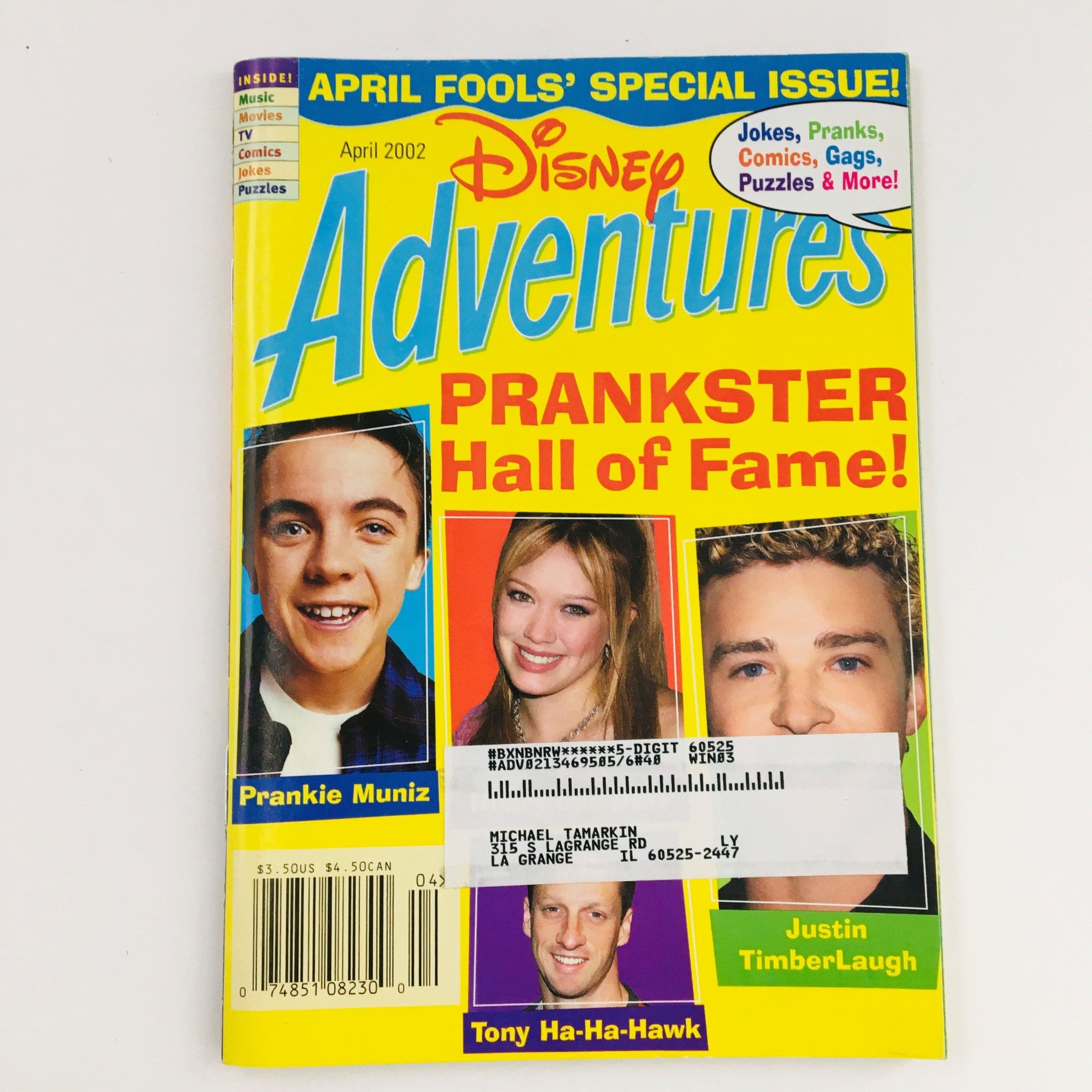 Disney Adventures Magazine April 2002 Prankie Muniz & Hillary Duff & Tony Hawk