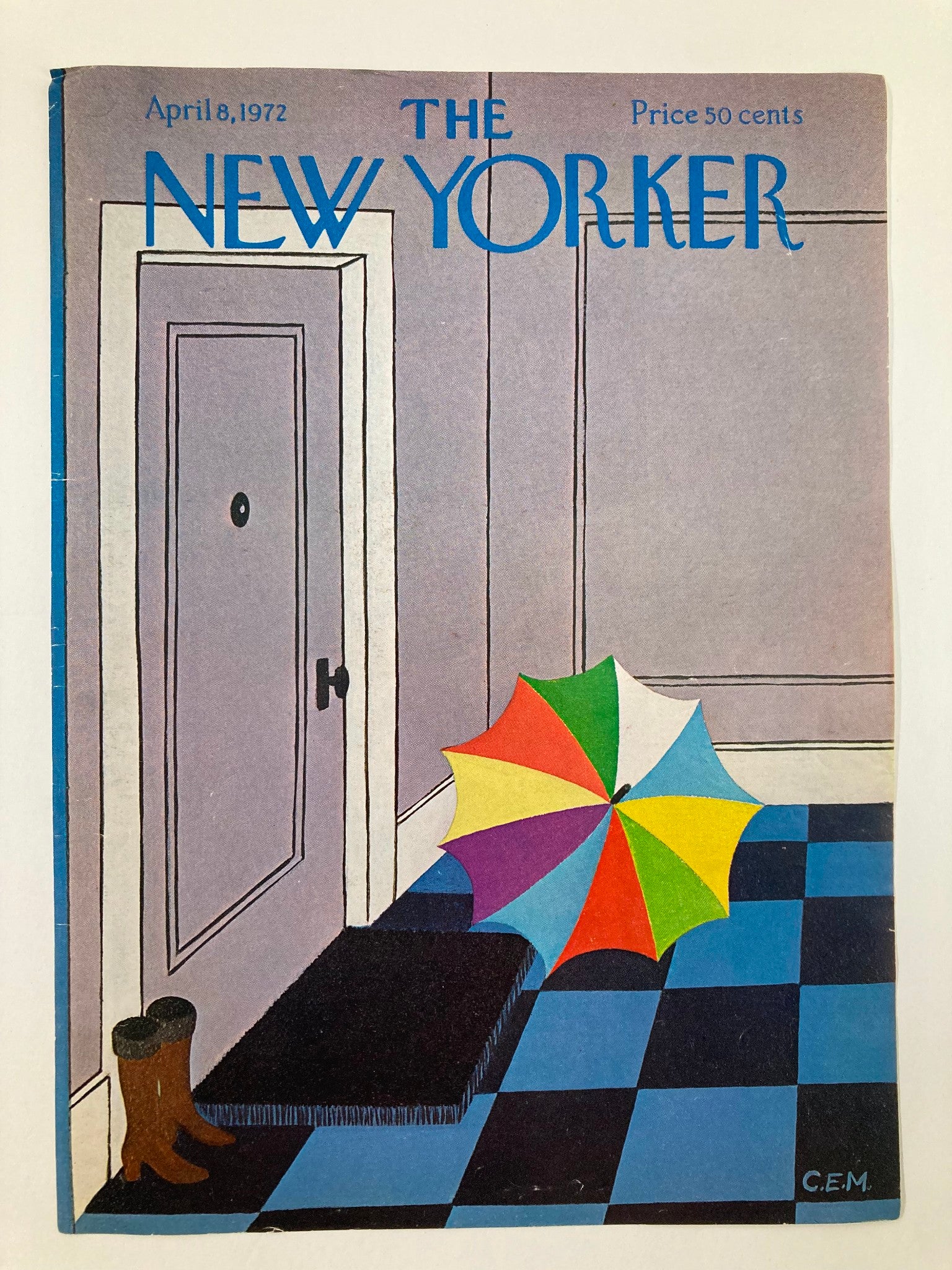 COVER ONLY The New Yorker April 8 1972 Umbrella Boot by Charles Martin No Label