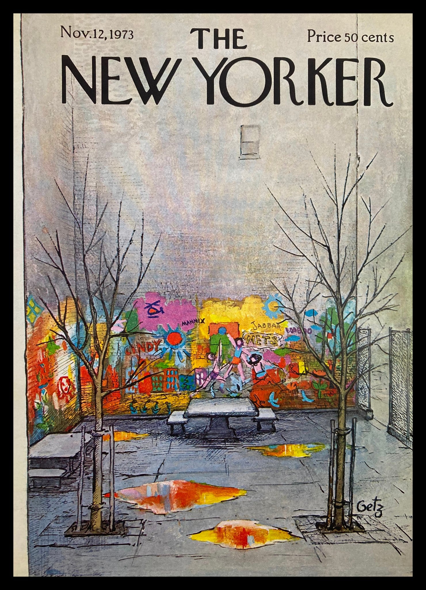 COVER ONLY The New Yorker November 12 1973 Mannix Jabbar by Arthur Getz No Label