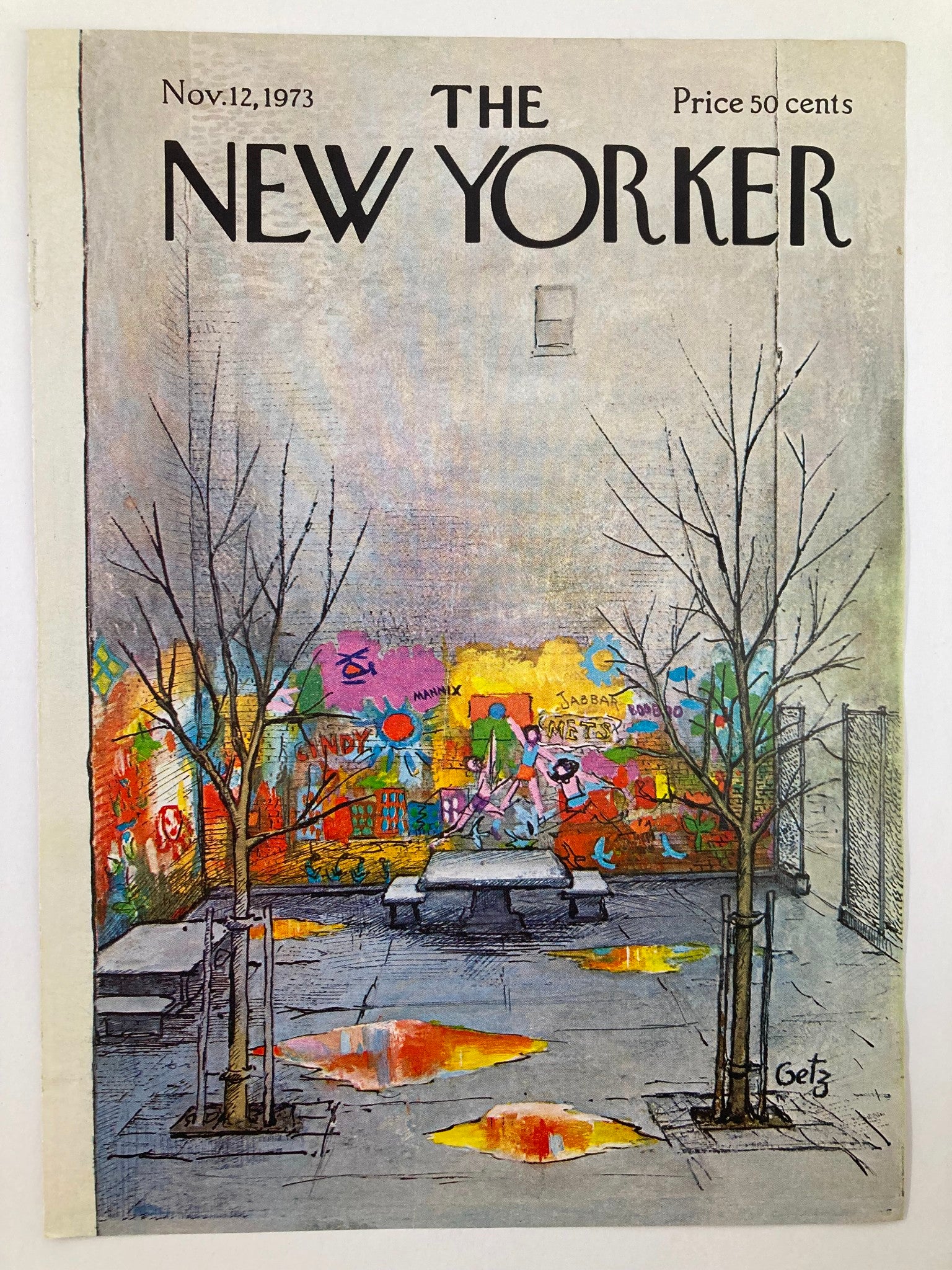 COVER ONLY The New Yorker November 12 1973 Mannix Jabbar by Arthur Getz No Label