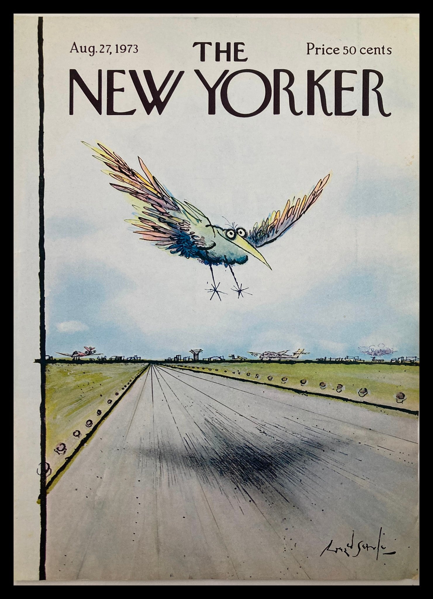 COVER ONLY The New Yorker August 27 1973 It's A Bird by Ronald Searle No Label