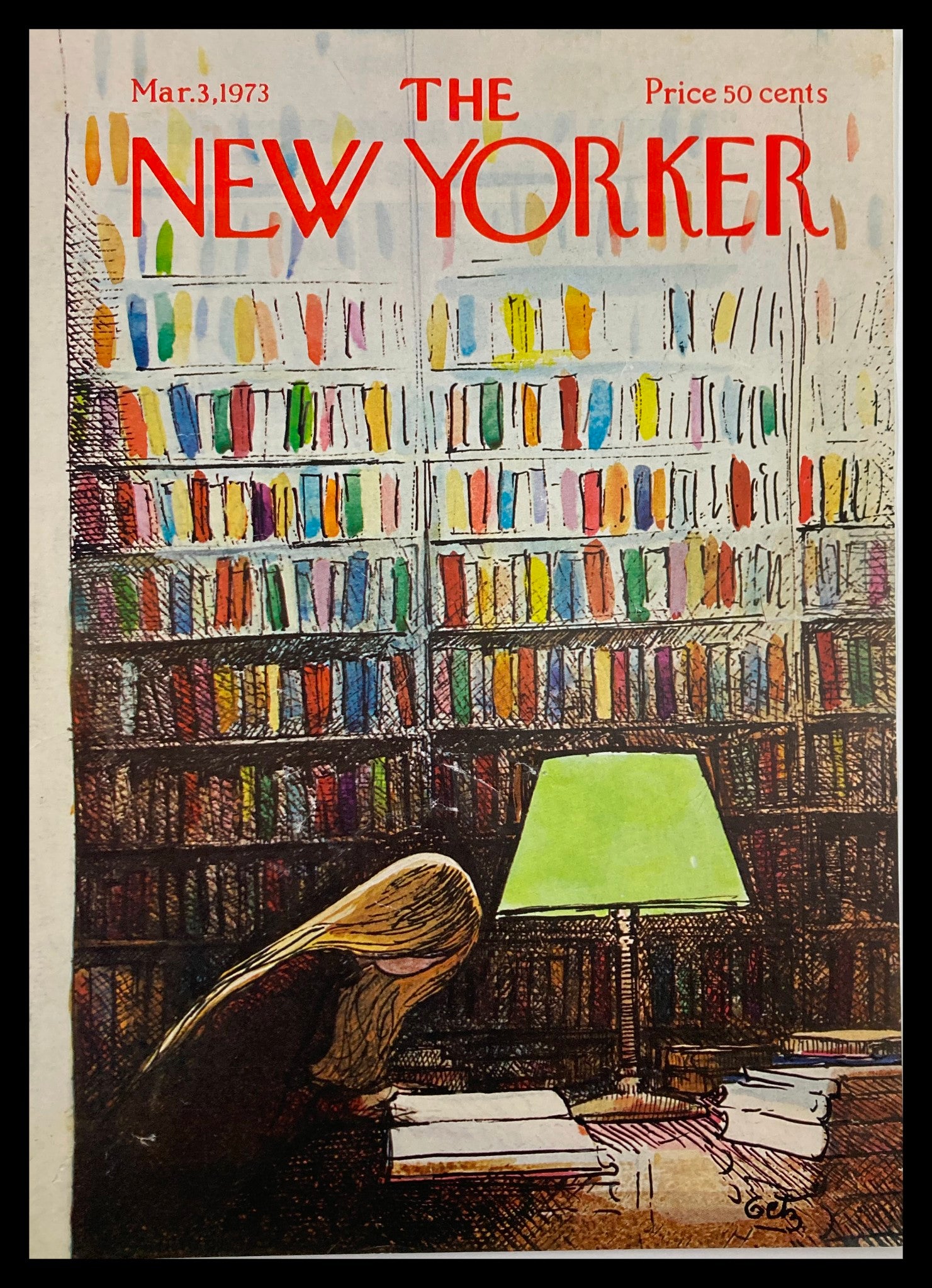 COVER ONLY The New Yorker March 3 1973 Study Room by Arthur Getz No Label