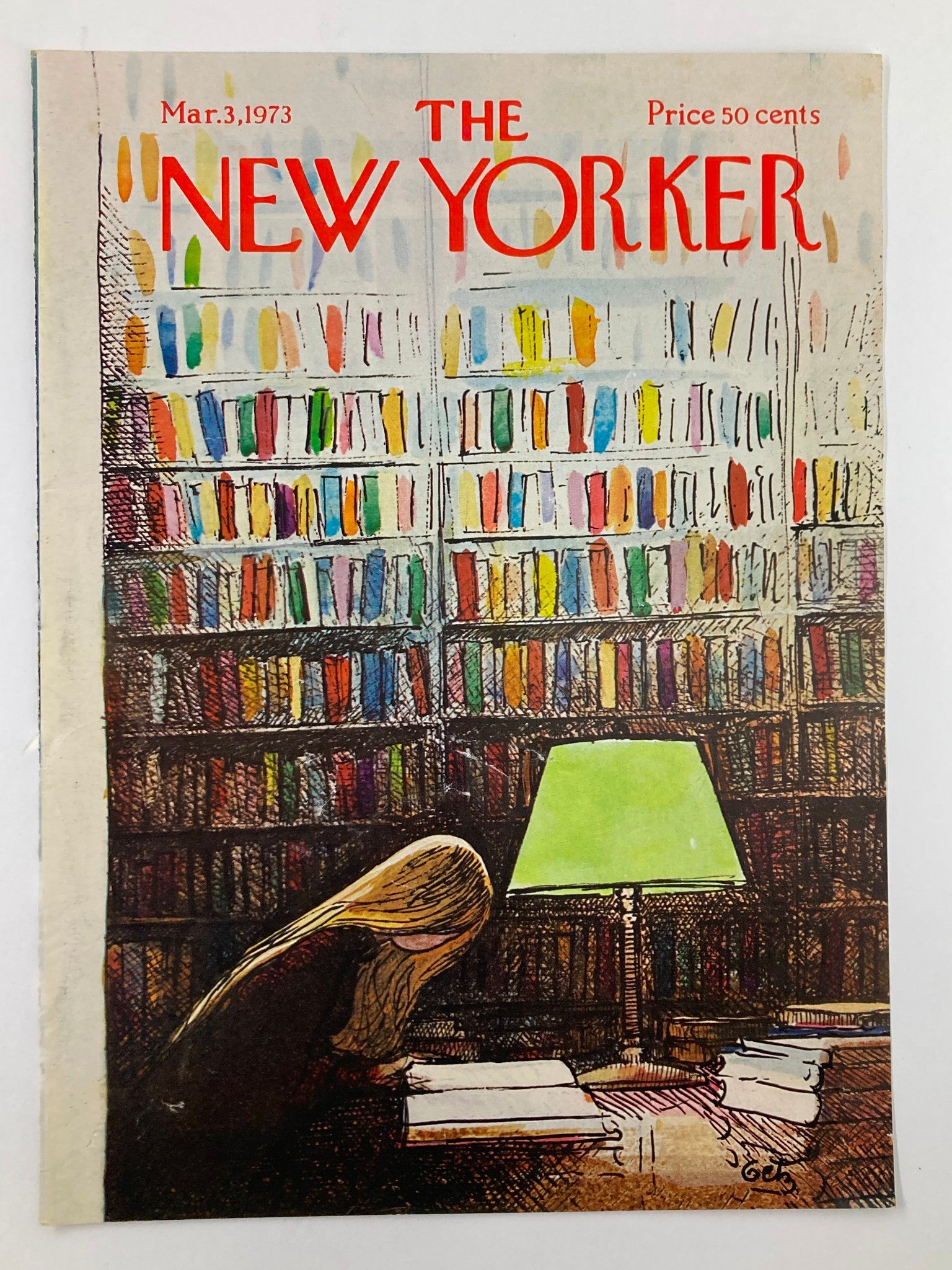 COVER ONLY The New Yorker March 3 1973 Study Room by Arthur Getz No Label