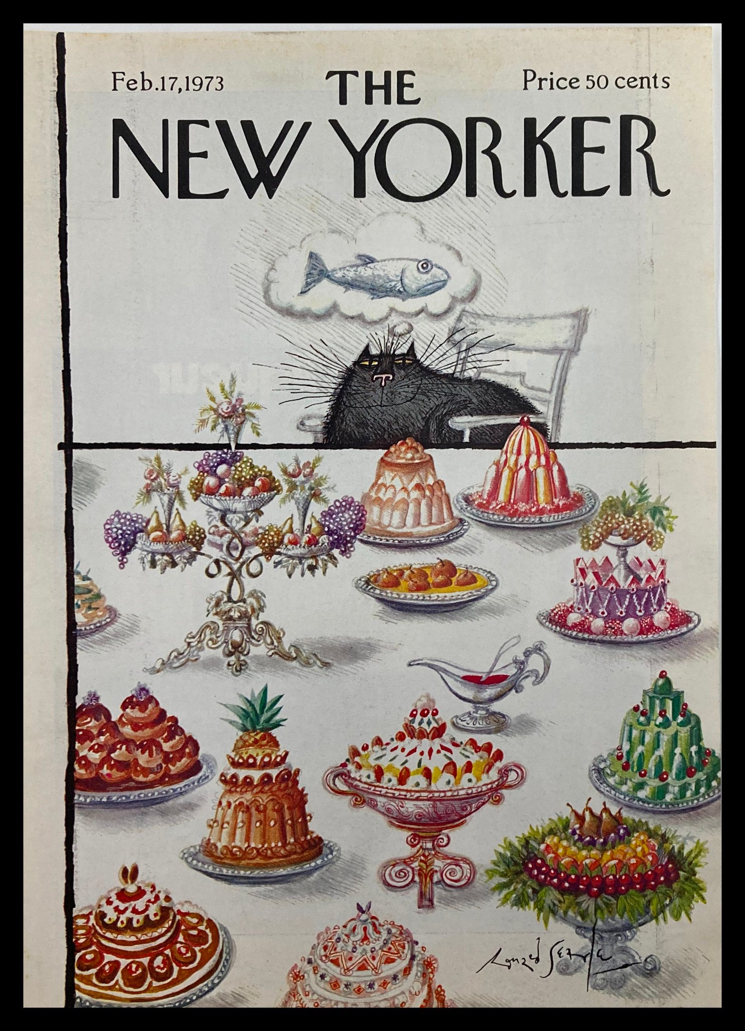 COVER ONLY The New Yorker February 17 1973 Cat Instinct by R. Searle No Label