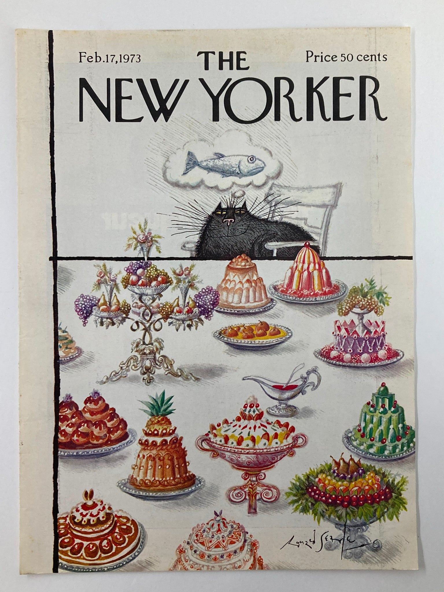 COVER ONLY The New Yorker February 17 1973 Cat Instinct by R. Searle No Label