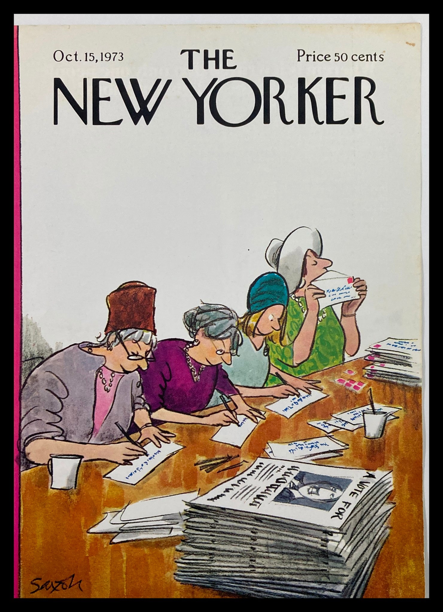 COVER ONLY The New Yorker October 15 1973 A Vote For by Charles Saxon No Label