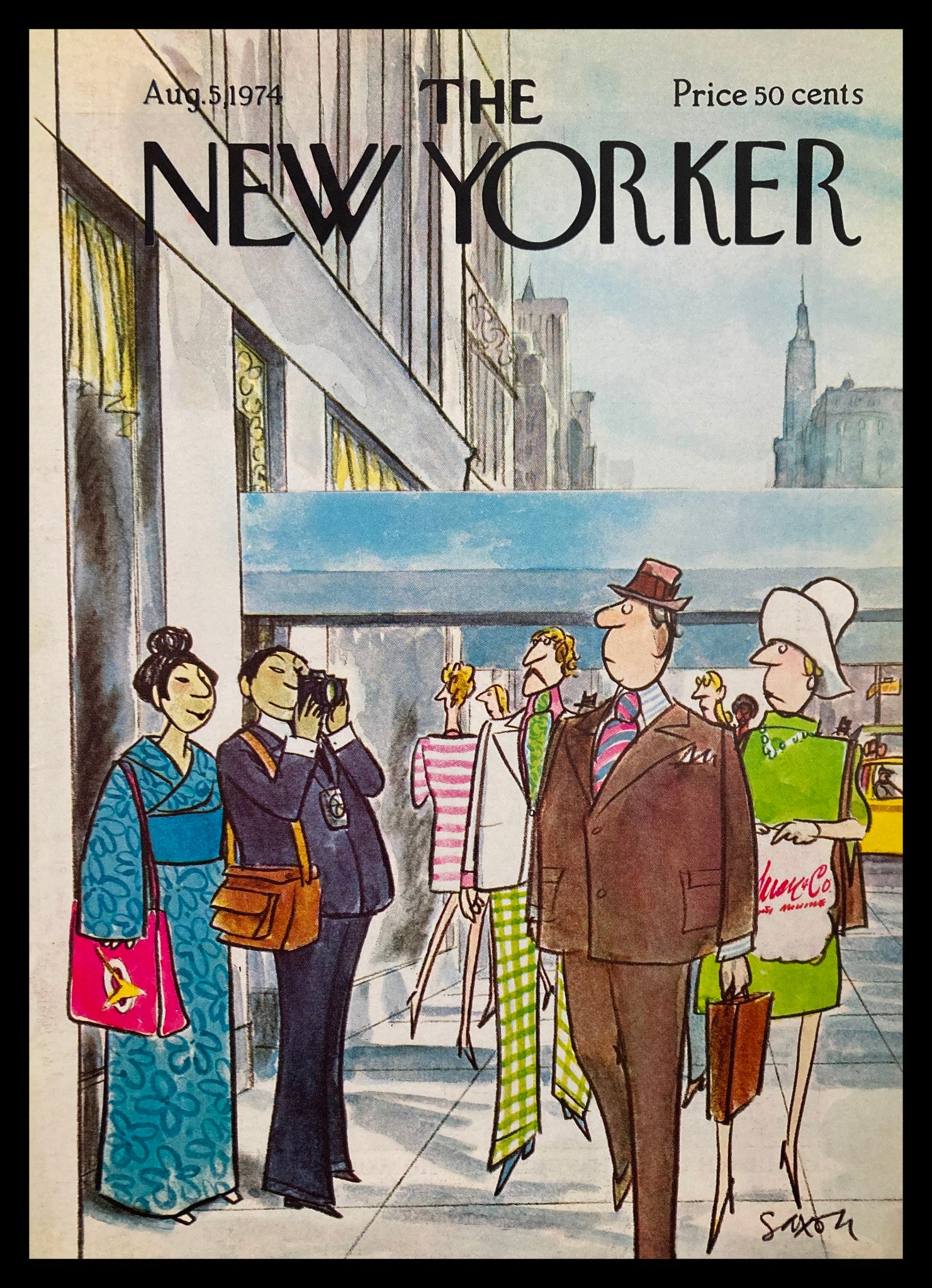 COVER ONLY The New Yorker August 5 1974 Tourists by Charles Saxon No Label