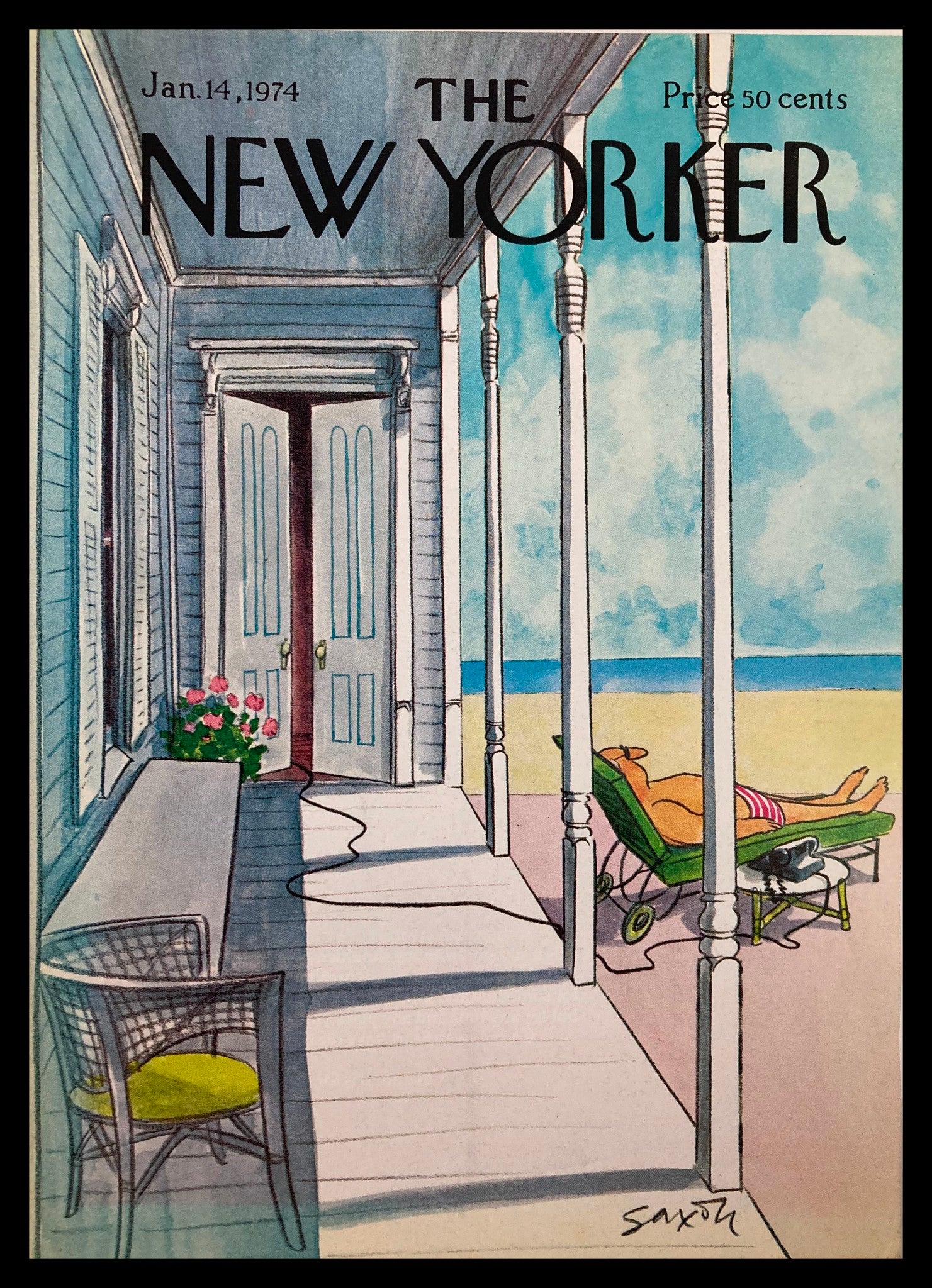 COVER ONLY The New Yorker January 14 1974 Sun Bathing by Charles Saxon No Label